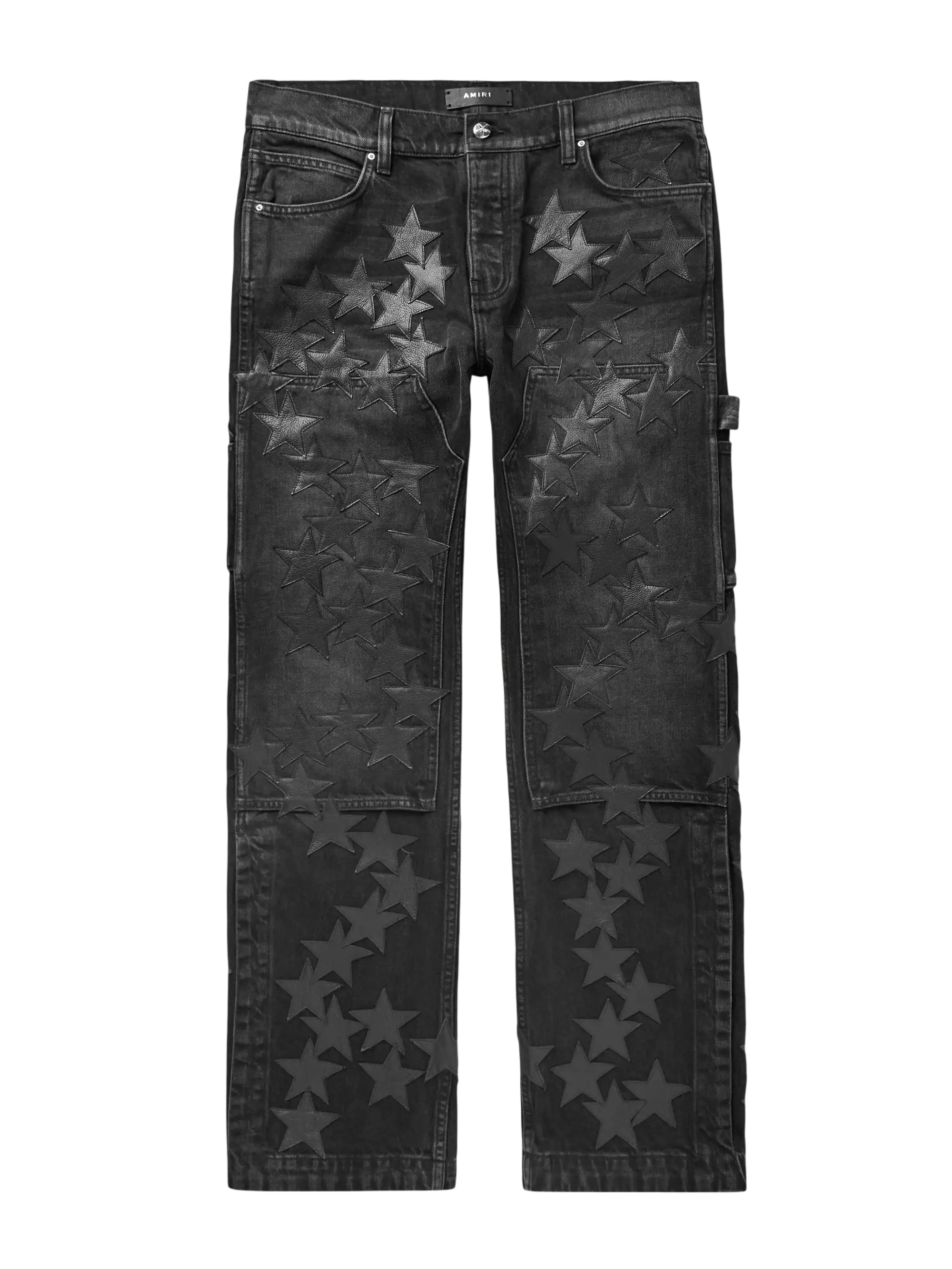 Amiri + Chemist Carpenter Straight-Leg Leather-Appliquéd Jeans