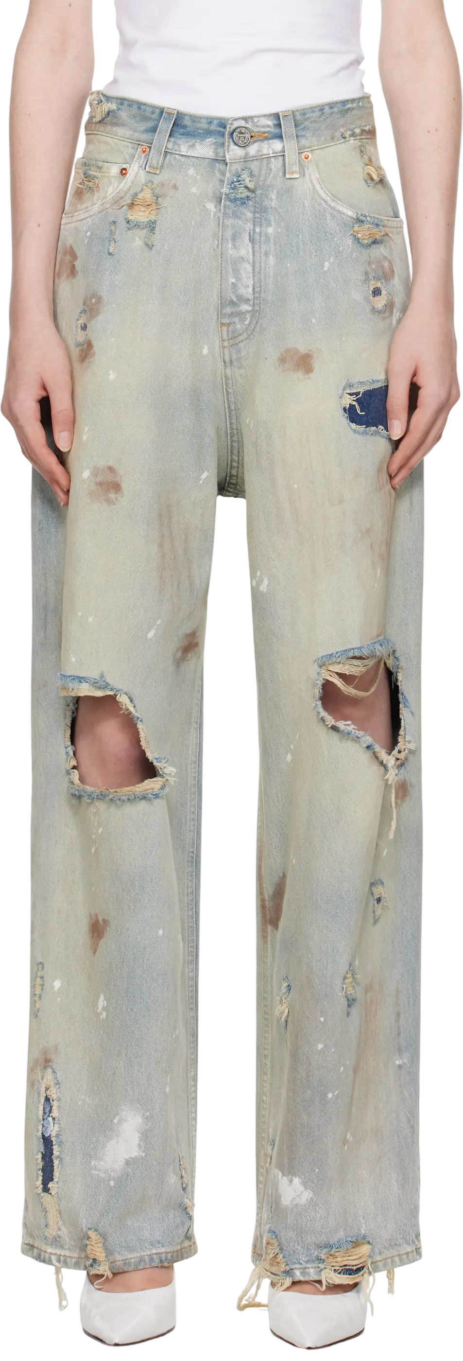 Blue Trashed Baggy Jeans