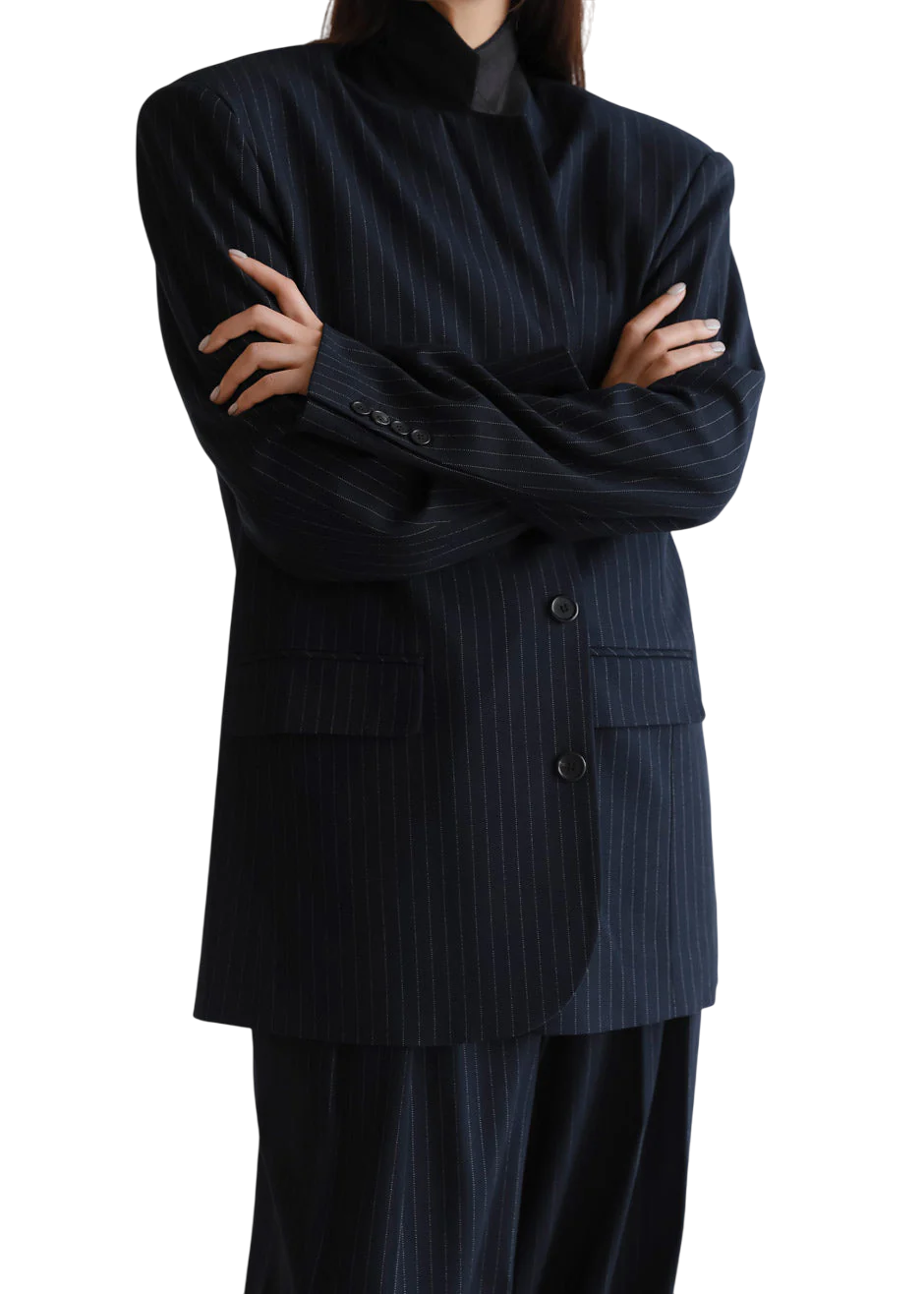 Tansy Oversized Blazer - Navy Pinstripe