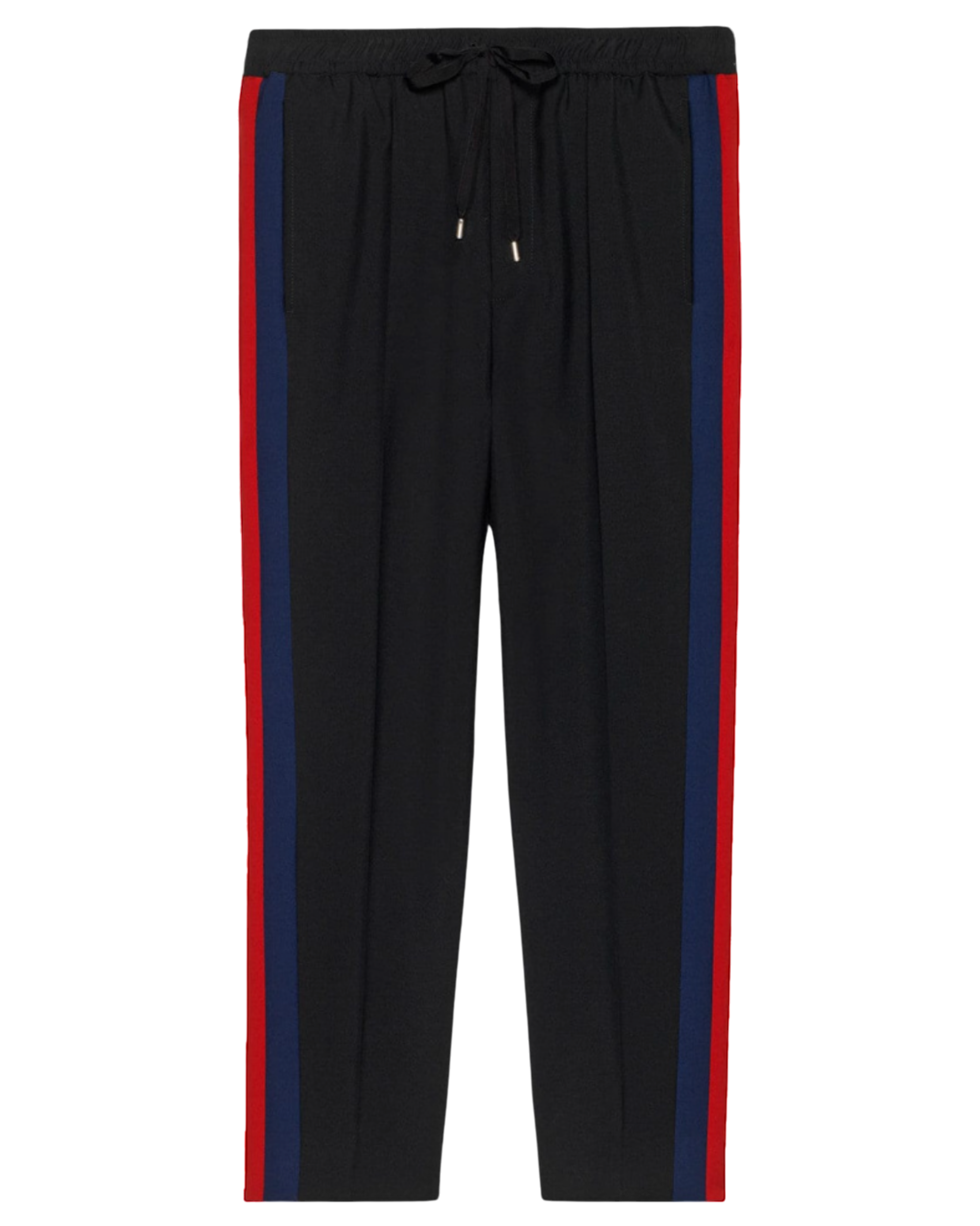 Black Wool & Mohair Web Striped Drawstring Pants