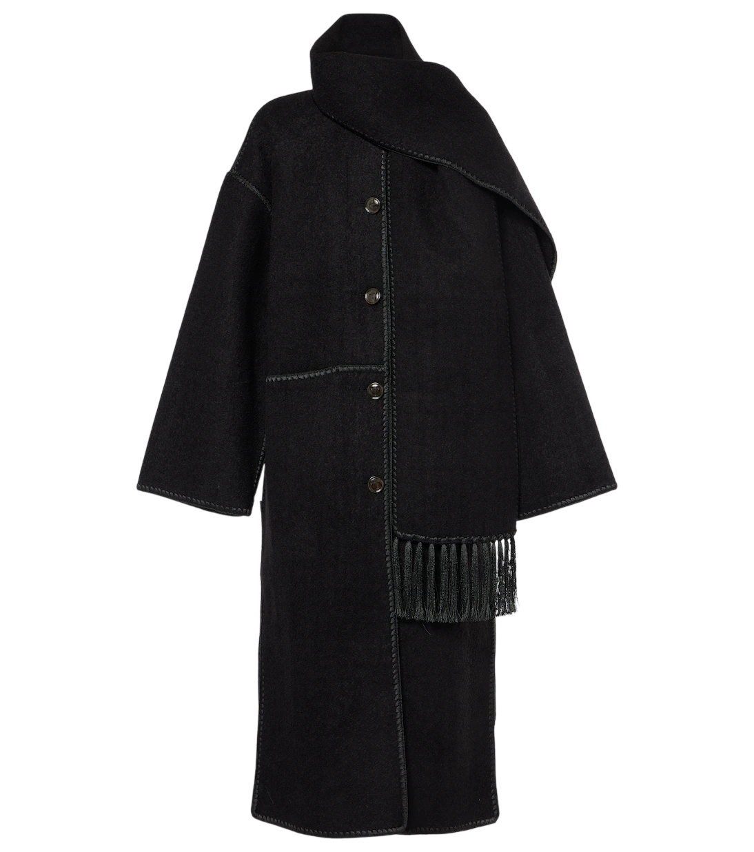 Embroidered Wool-Blend Scarf Coat