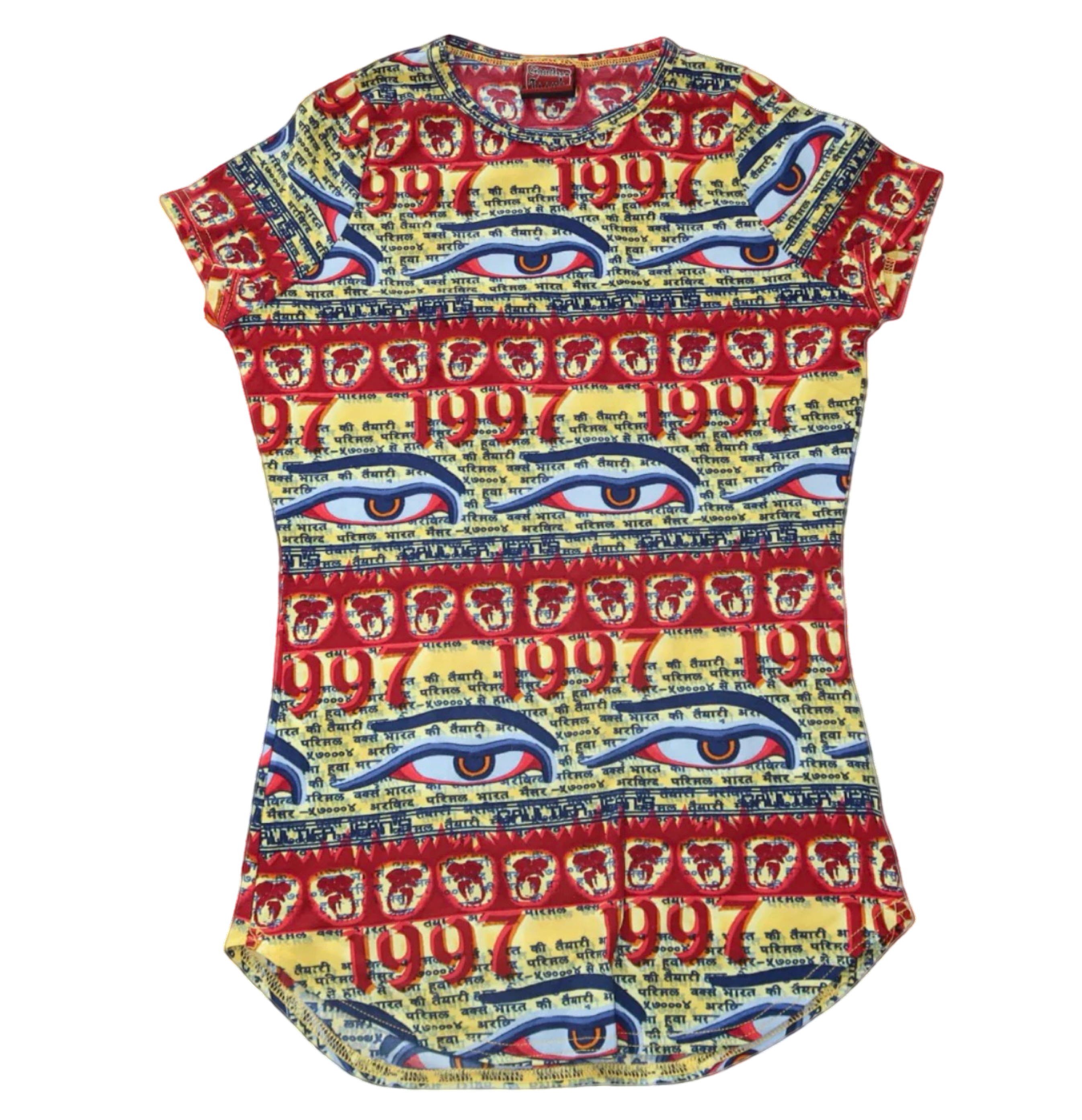 JPG Tibet Tibetan 1997 Buddha Eyes Runway Stretch Mesh Vintage Tee