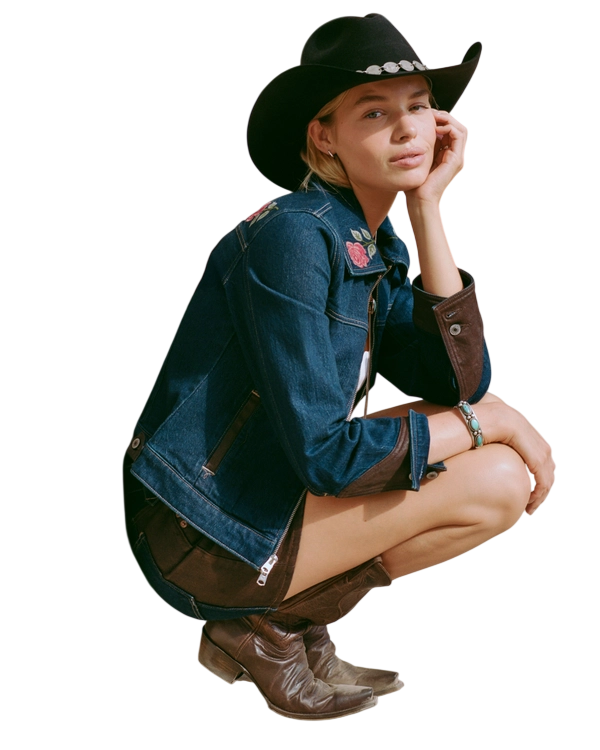 Embroidered Denim Zip-Up Jacket