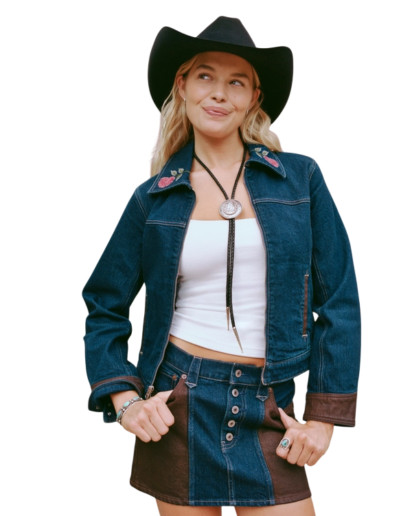 Mixed Fabric Denim Mini Skirt