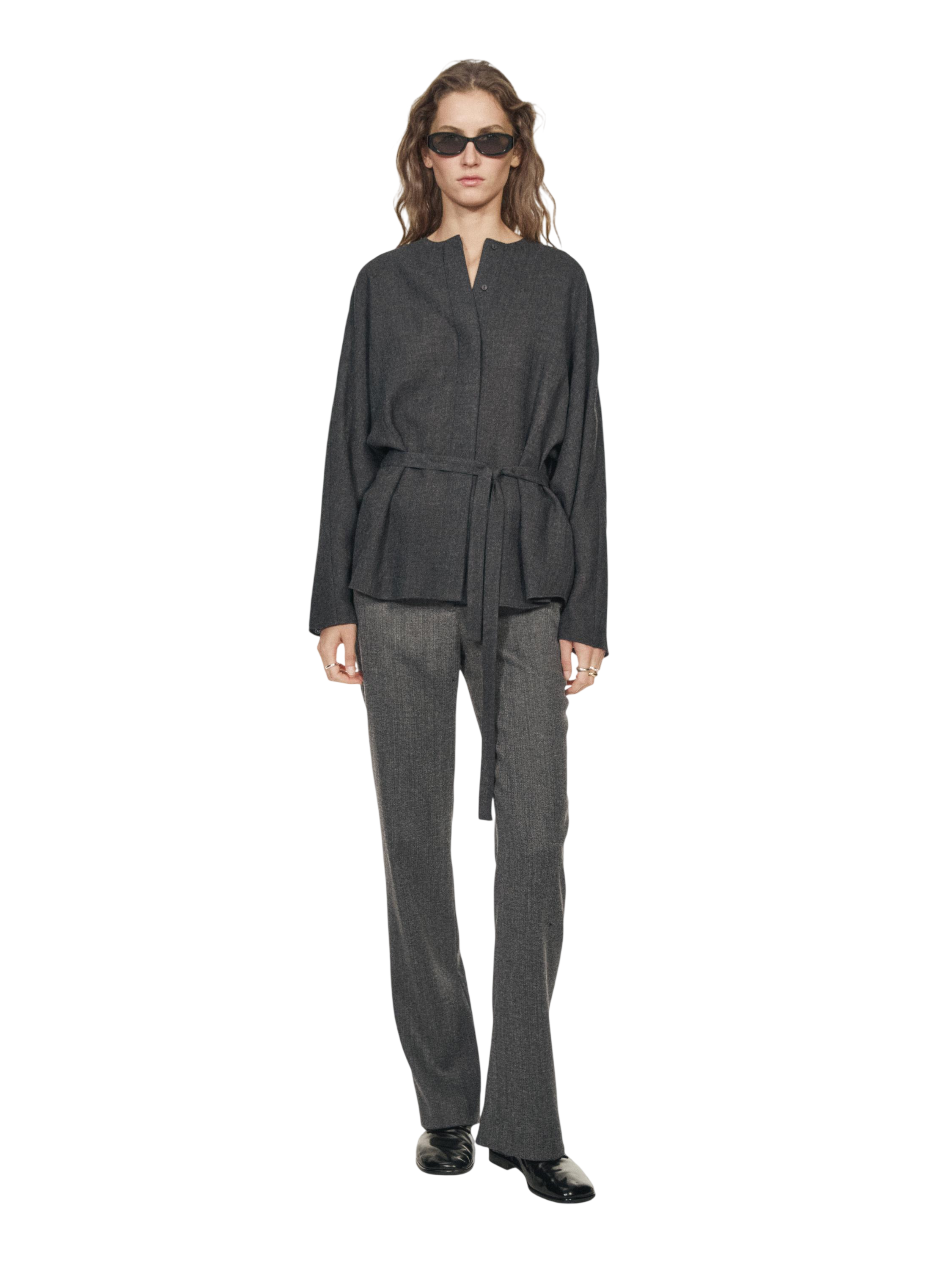 Felt Texture Shirt With Tie Detail