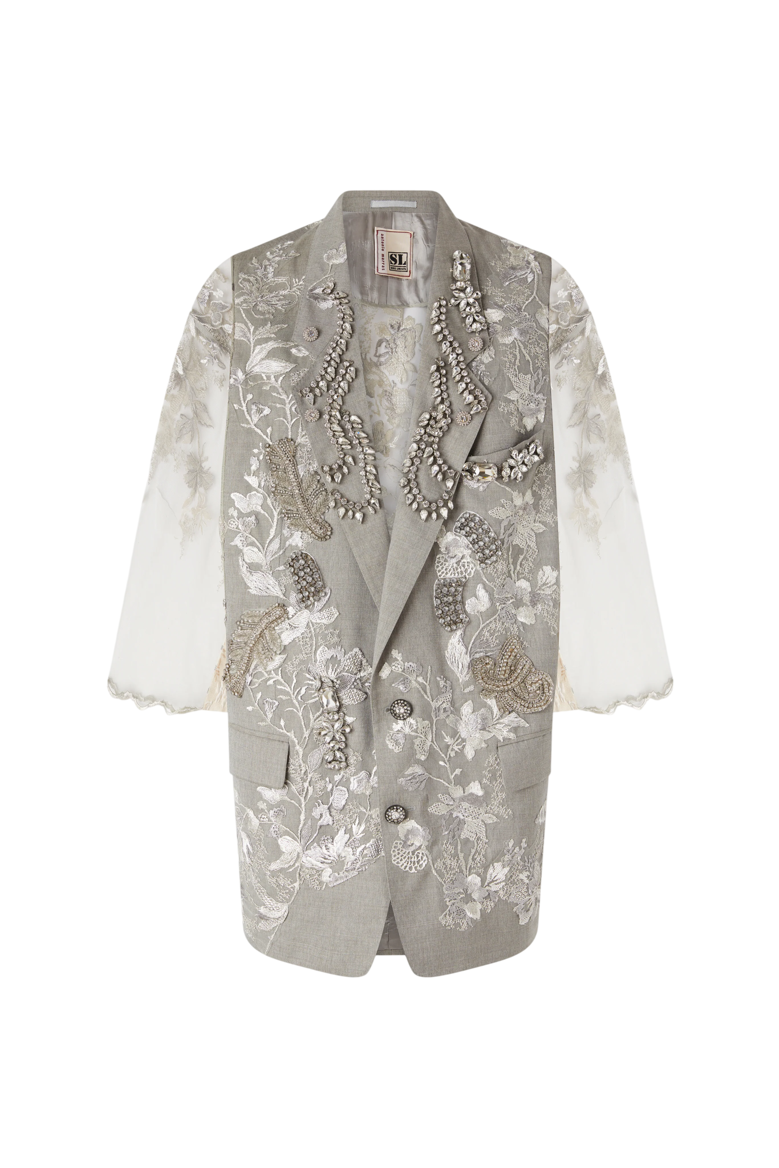 Silver Blazer With Tulle & Sequins