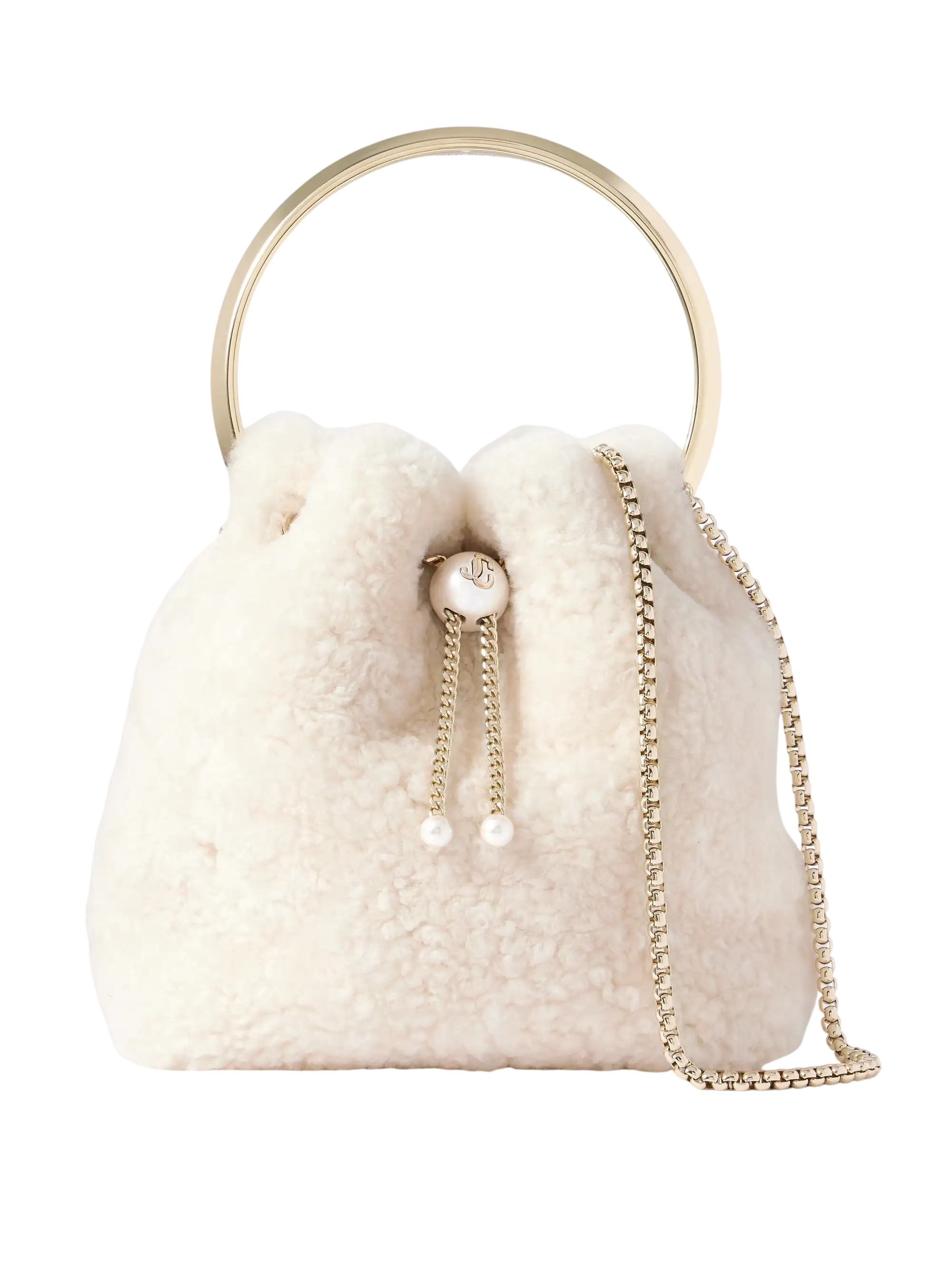 Bon Bon Faux Pearl-Embellished Shearling Bucket Bag