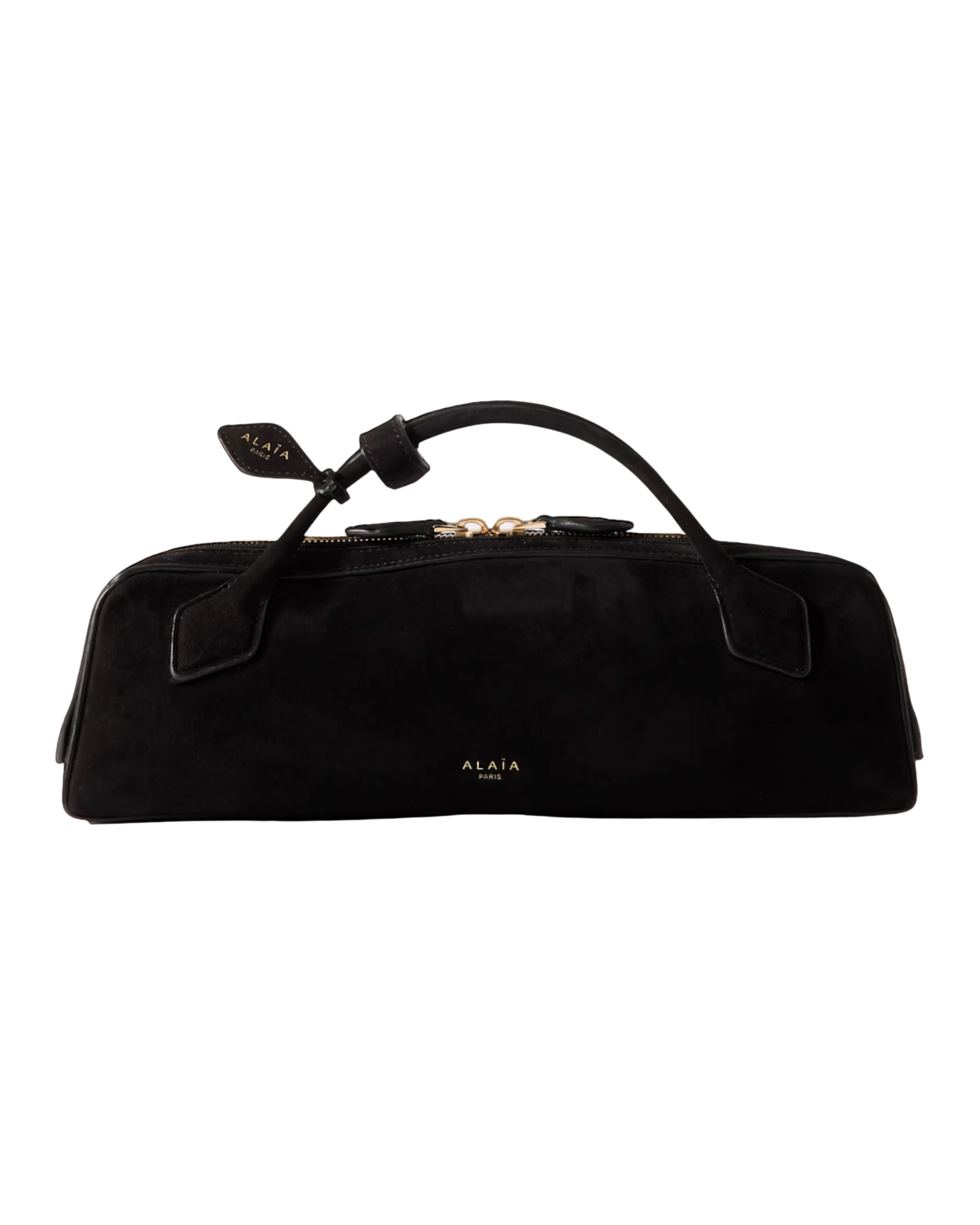  Le Teckel leather-trimmed suede clutch