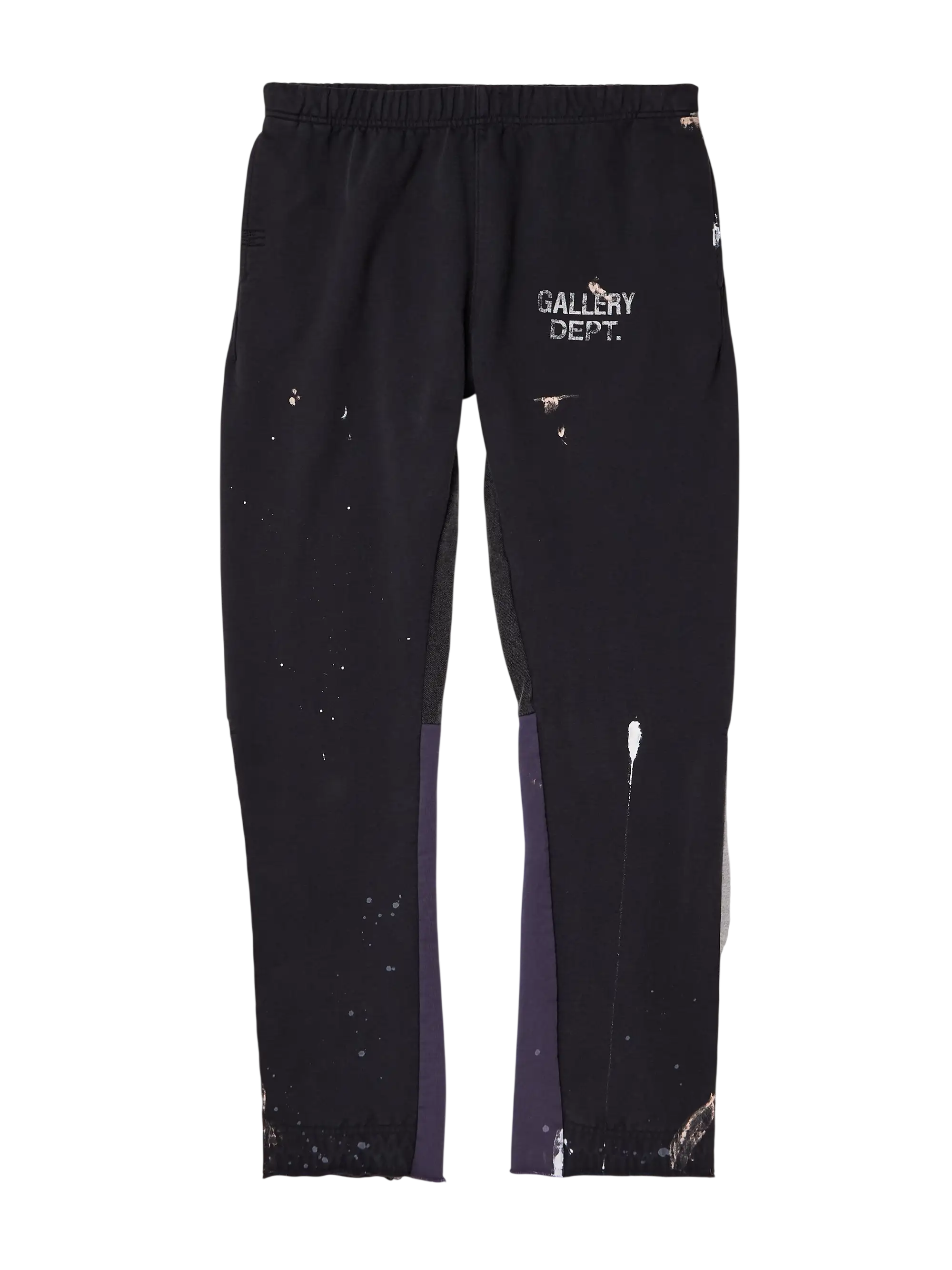 Flared Paint-Splattered Panelled Logo-Print Cotton-Jersey Sweatpants
