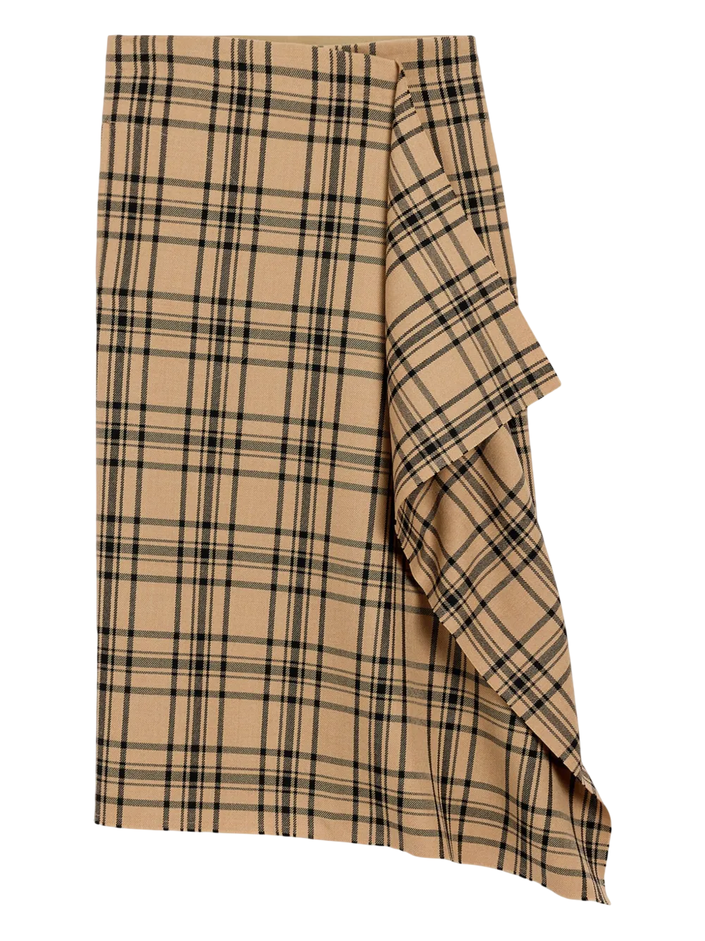 Wool Checked Wrap Midi Skirt