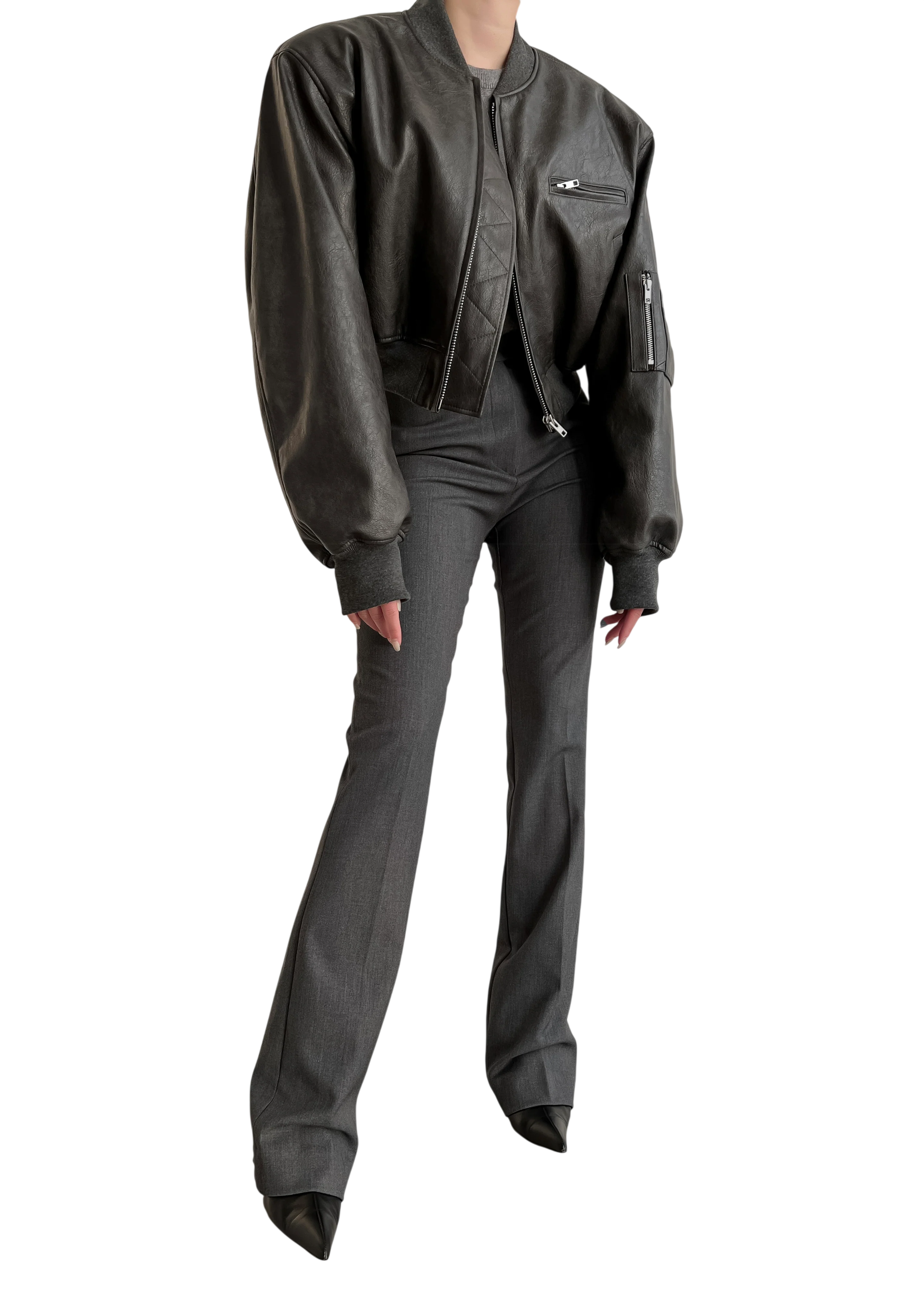 Gae Faux Leather Cropped Bomber