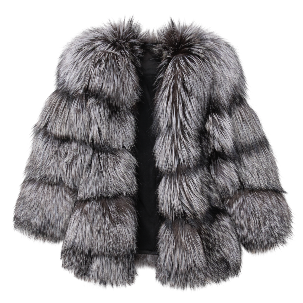 Silver Fox Fluffy Fur Jacket
