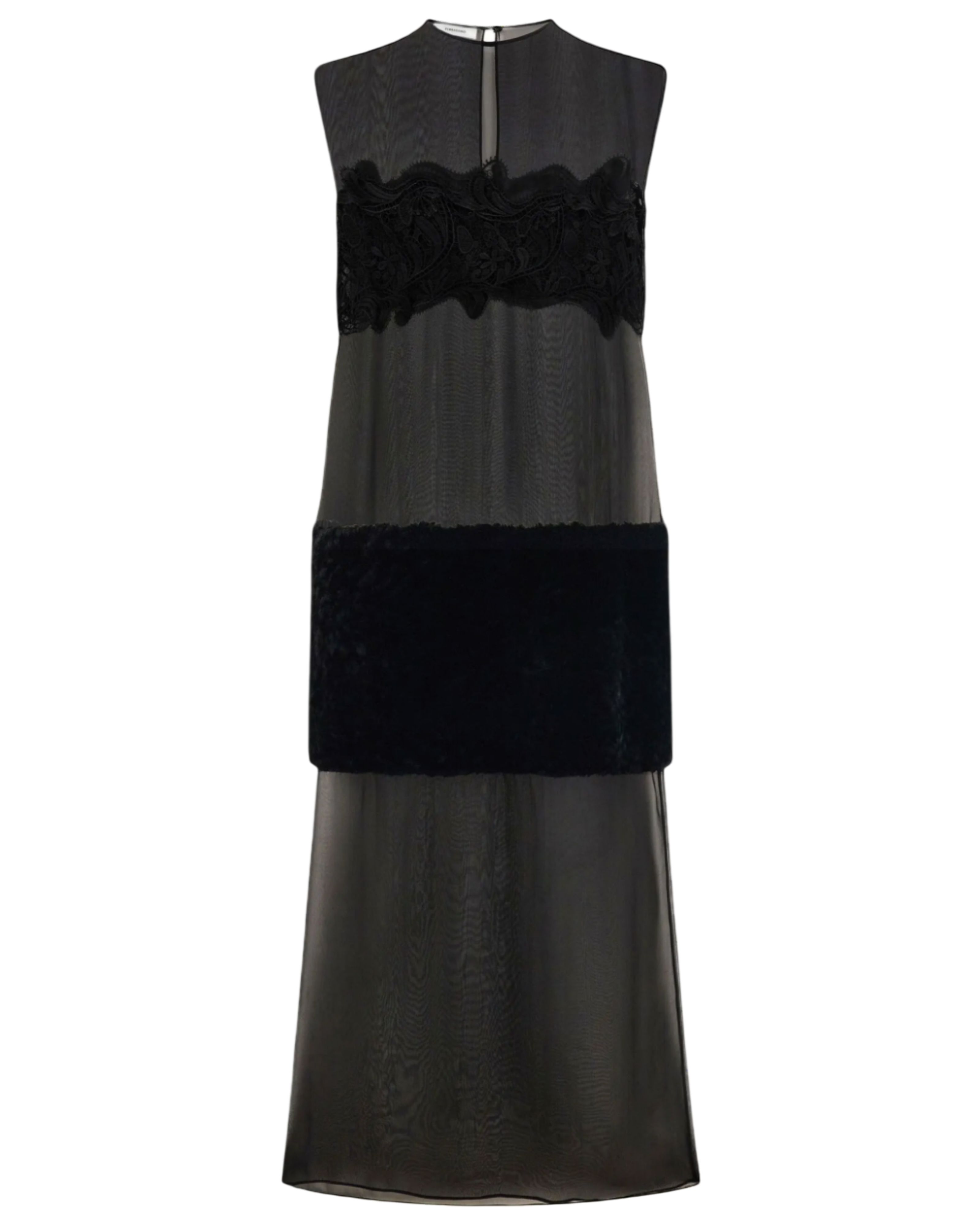 Lace-Shearling Panel Midi Dress