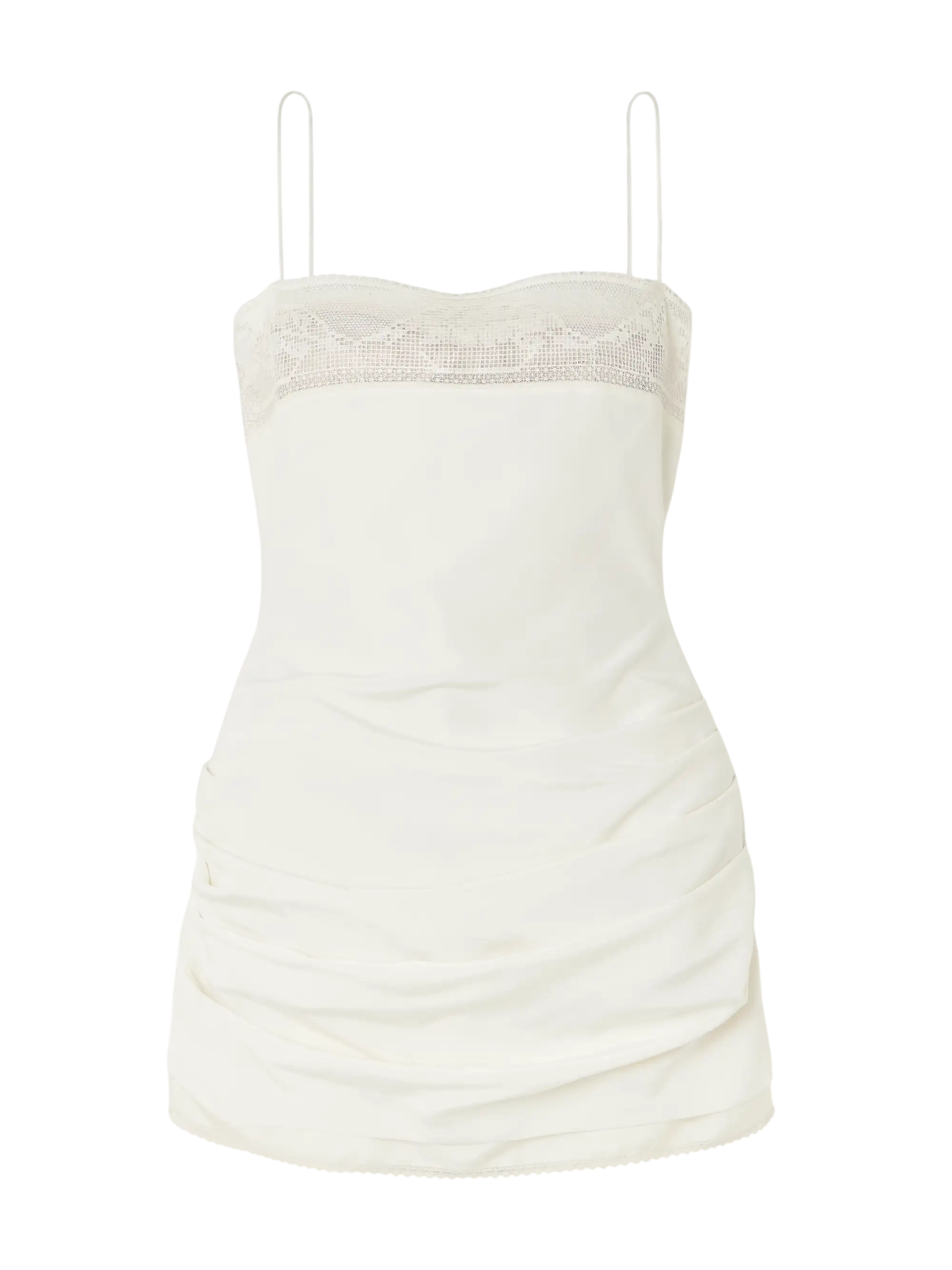 Lace-Trimmed Gathered Silk Mini Dress