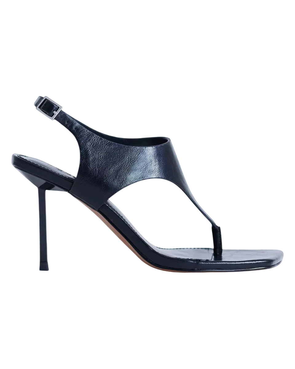 Sandy Toe Post Heeled Sandals, Black