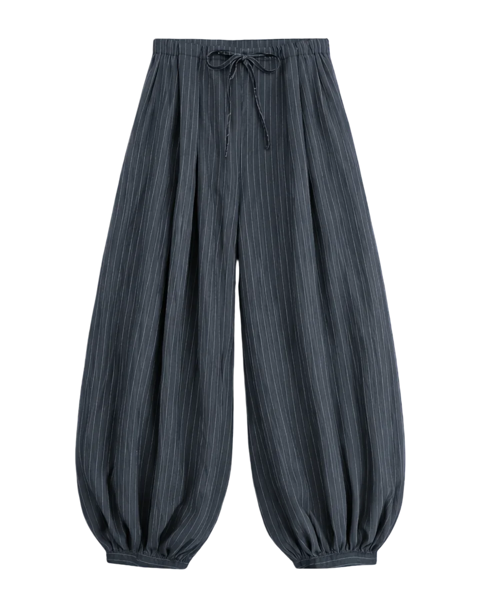 Stripe Bubble Hem Trousers Navy