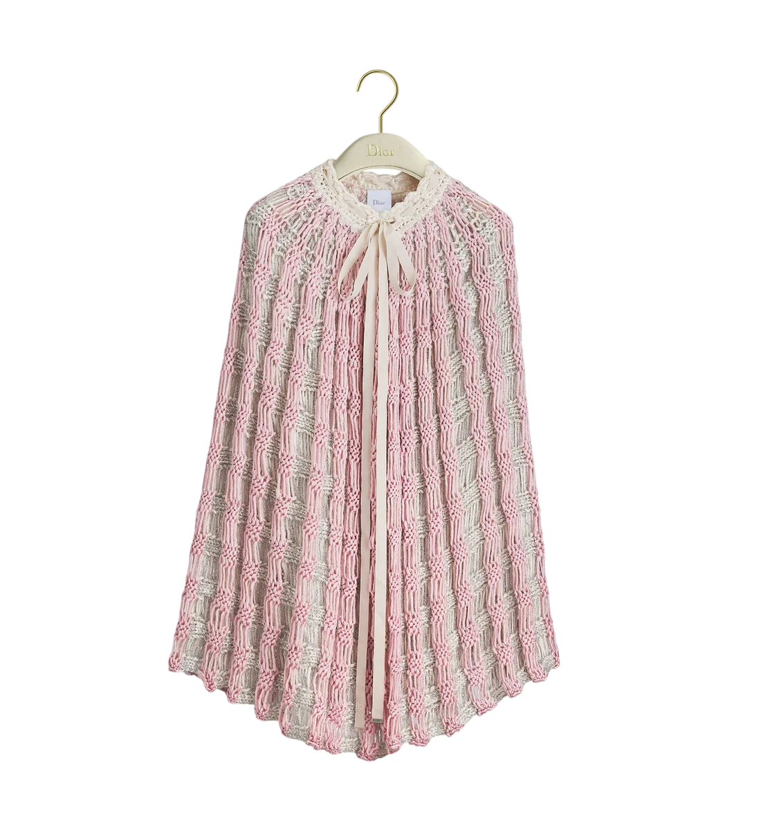 Cape Pink and White Openwork Metallic Silk Knit