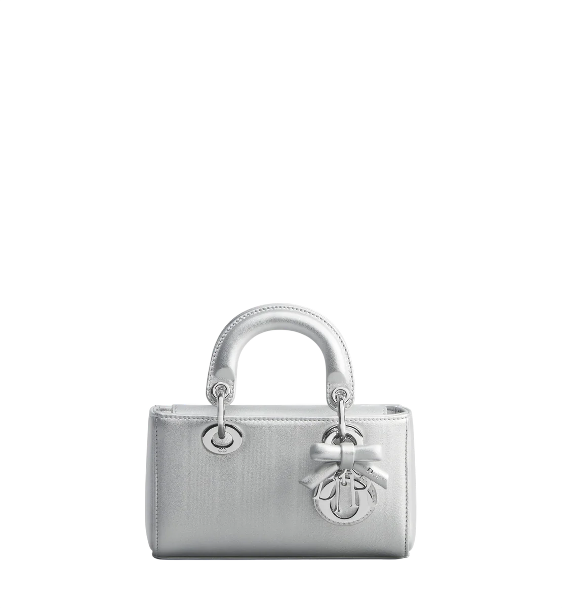 Lady D-Joy Micro Bag Silver-Tone Moiré-Effect Laminated Lambskin