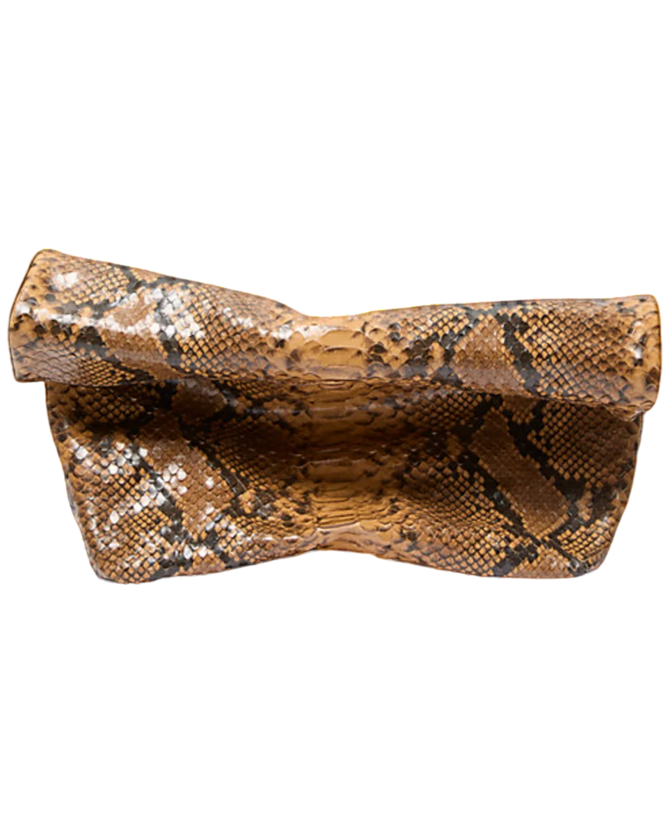 Maggie Snake Embossed Leather Lunch Bag Clutch