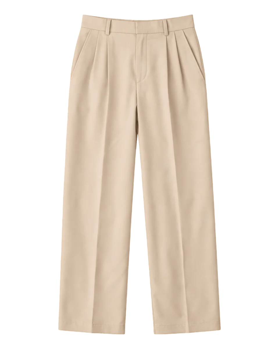 Pleated Stretch Wool Blend Twill Pants