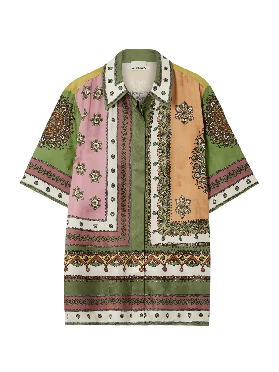 Contina Printed Satin-Jacquard Shirt
