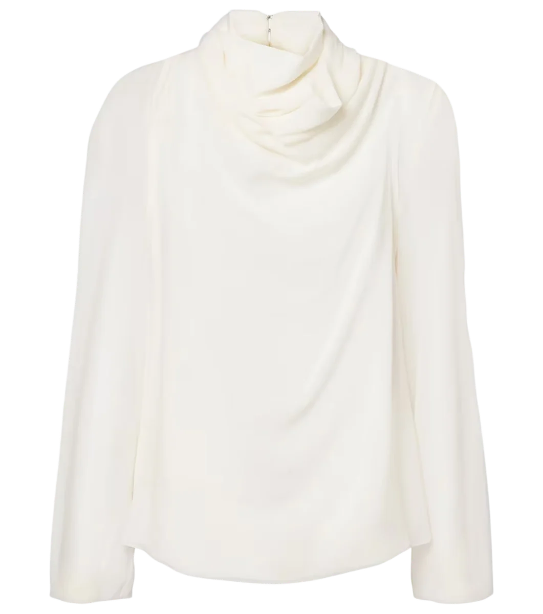 Cara draped high-neck silk top