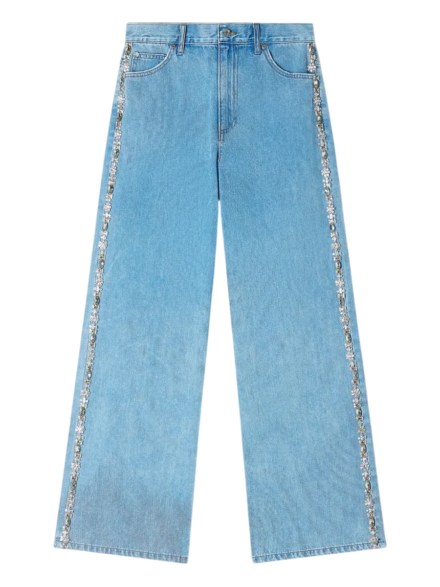 Rhinestone Wide-Leg Jeans