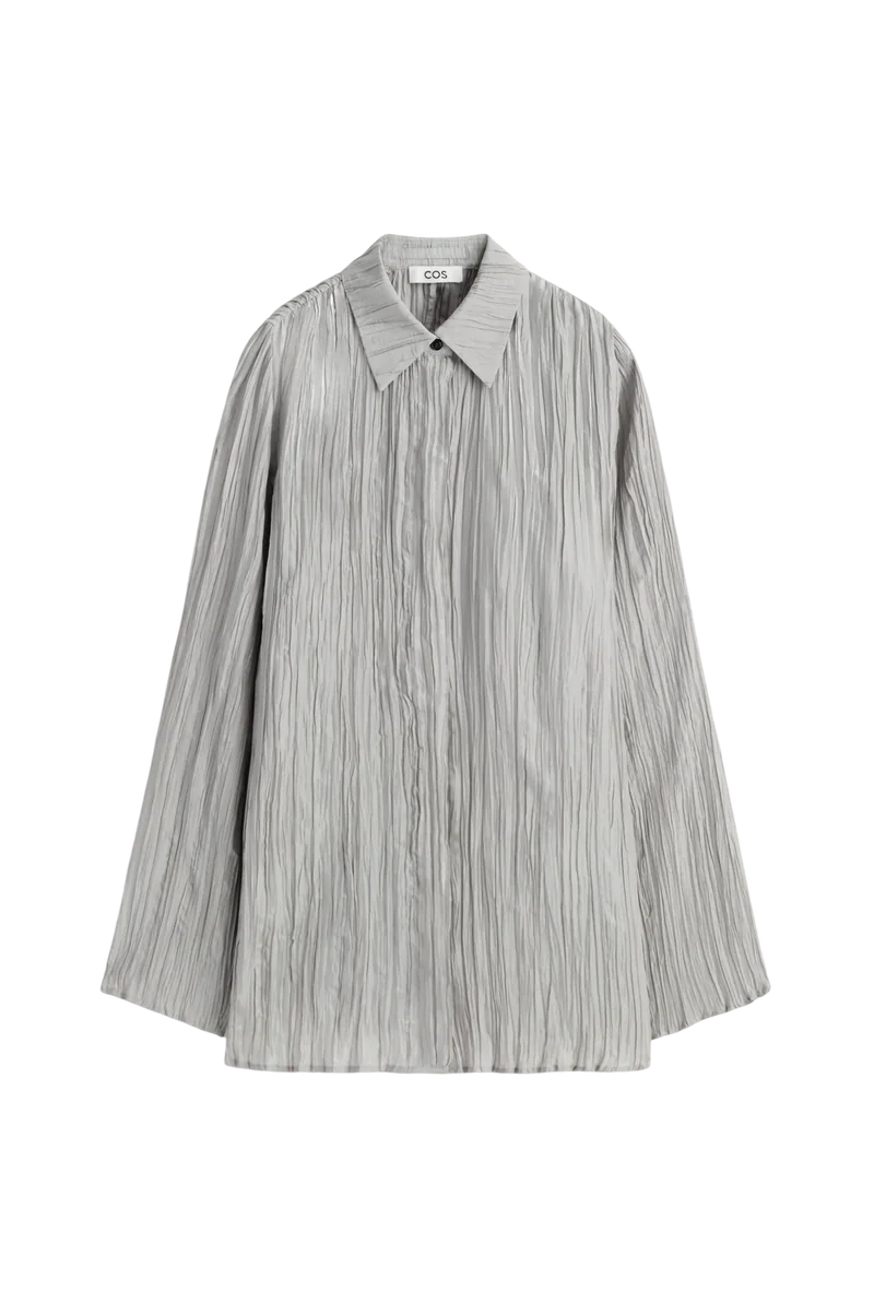 Rounded Textured-Silk Shirt Dove Gray