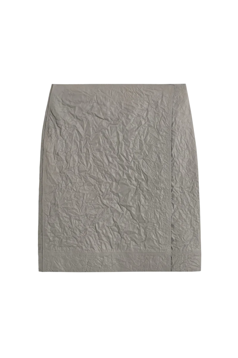 Textured-Leather Wrap Skirt Dove Gray