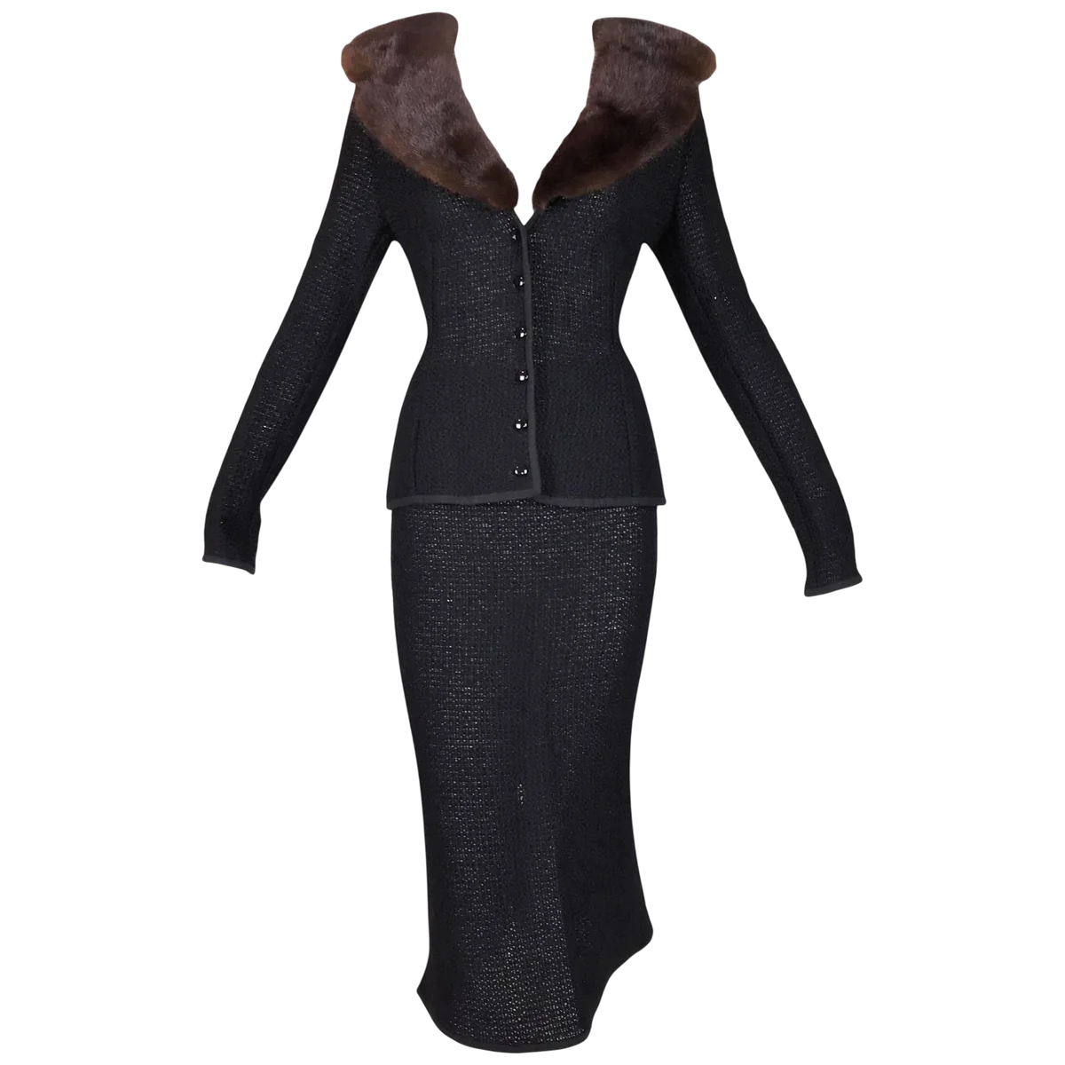 S/S 1997 Pin-Up Black Sheer Knit Skirt and Jacket with Sable Fur