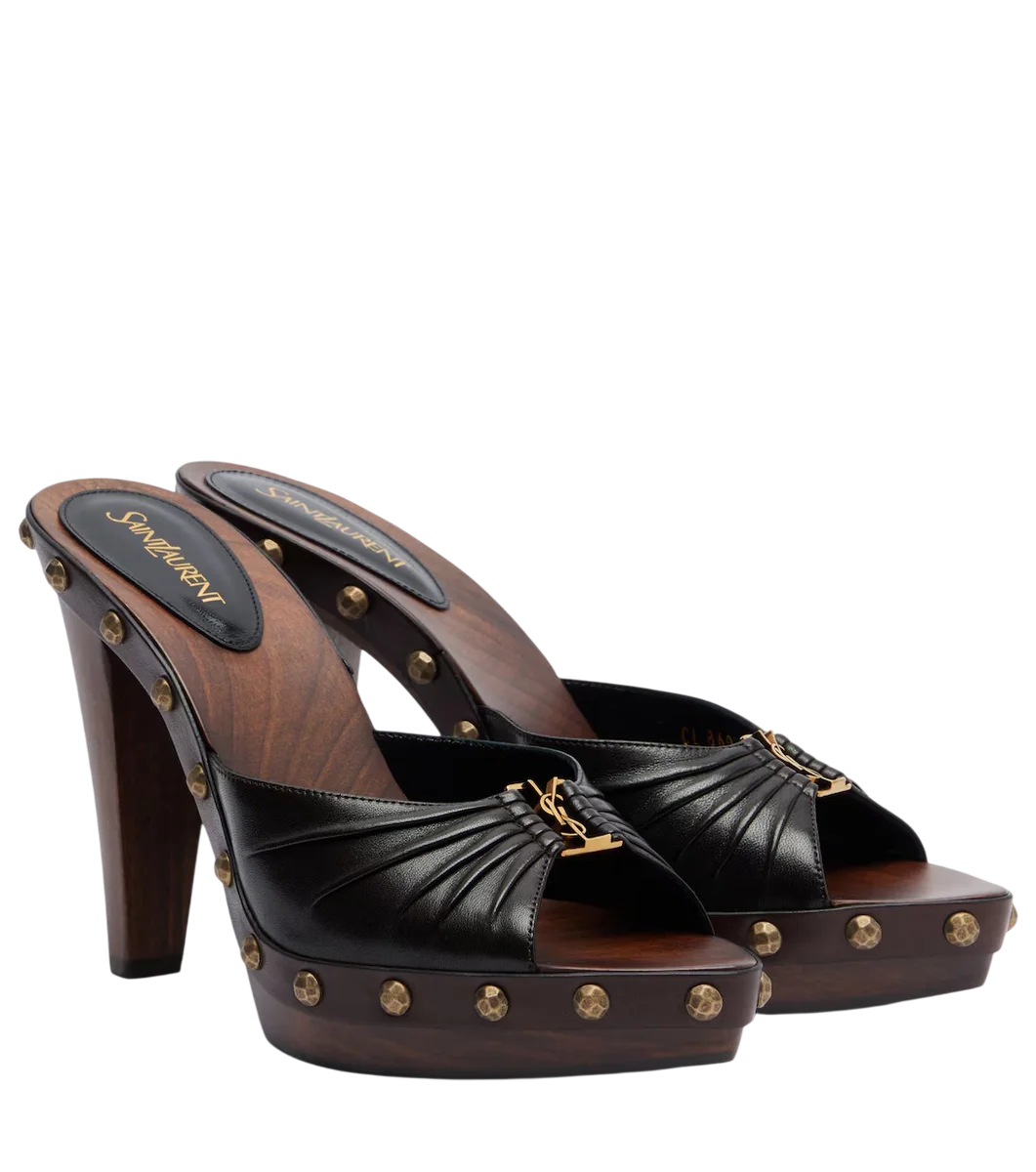 Babylone Studded Leather Platform Mules