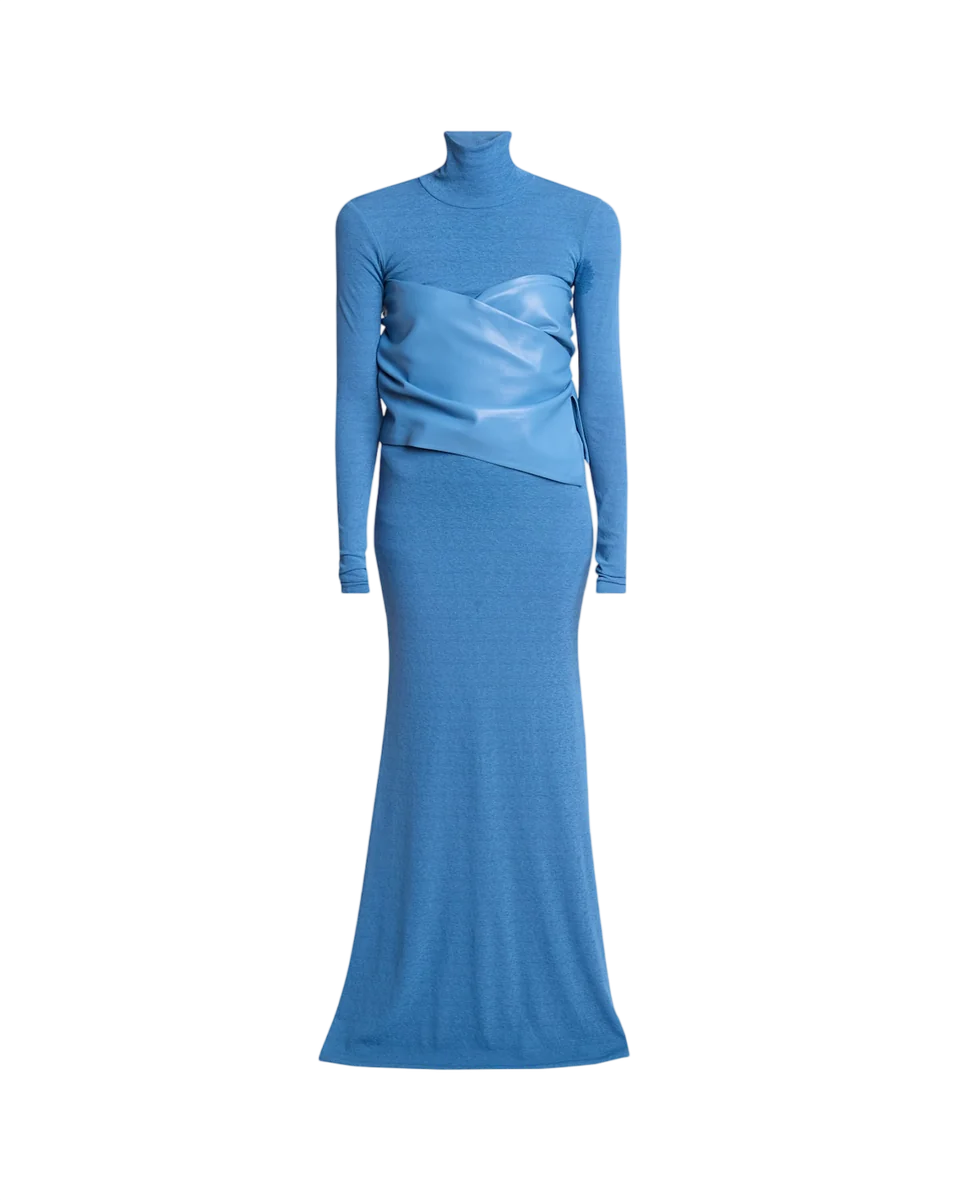 Amabel Turtleneck Alt-Leather Combo Maxi Dress