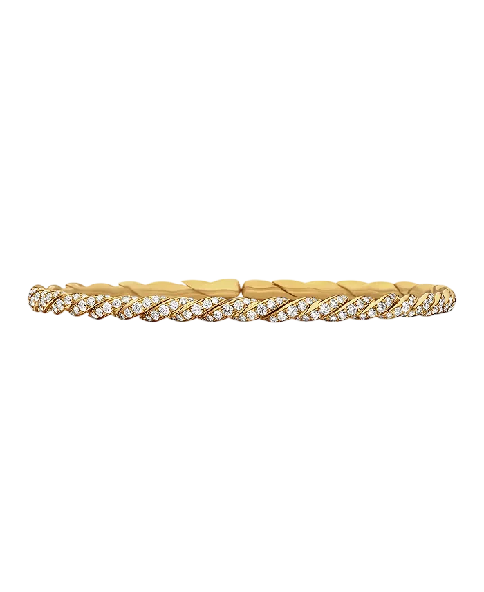 Sculpted Cable Flex Bracelet In 18k Yellow Gold With Diamonds, 3.5mm