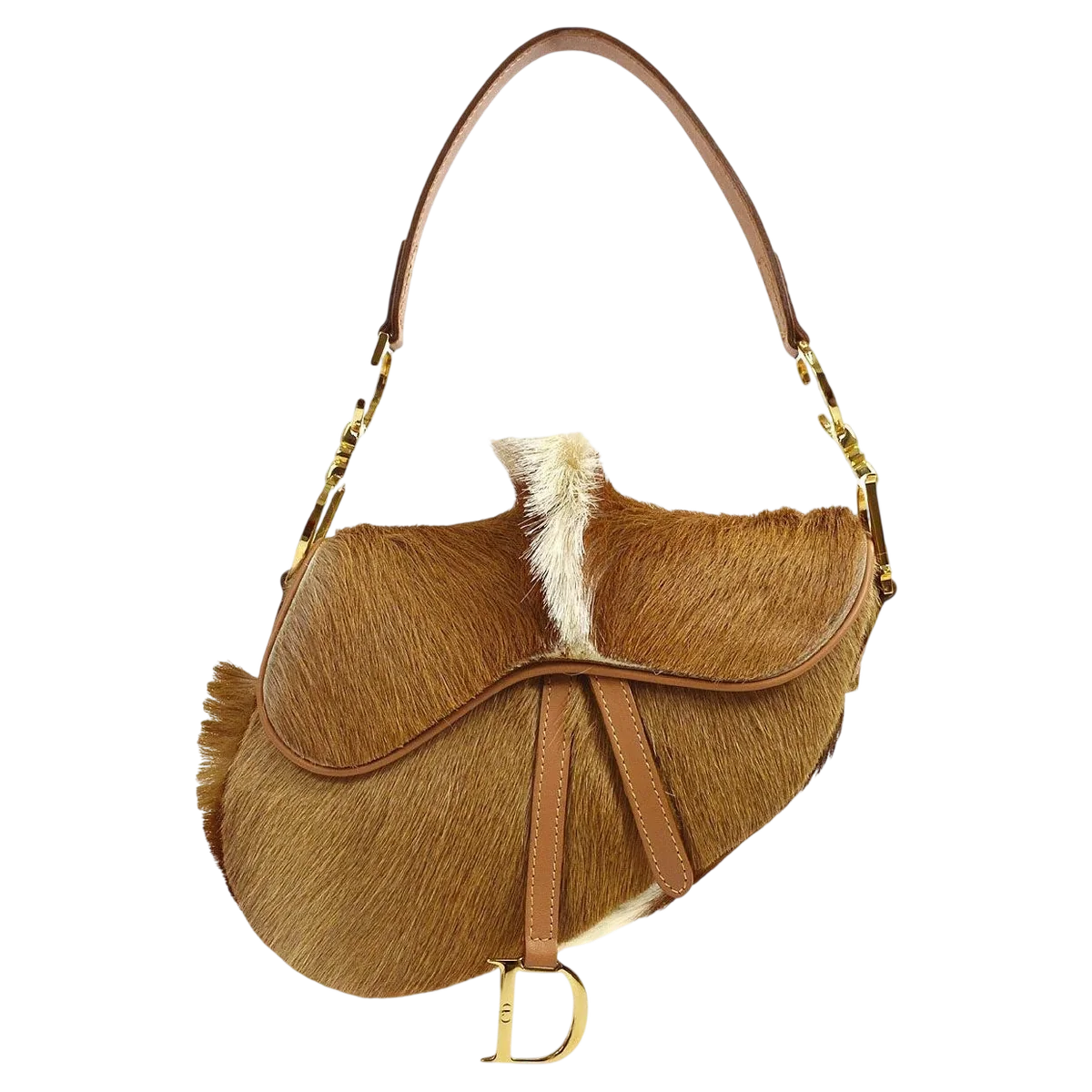 Cognac Gold Ponyhair Top Handle Saddle Shoulder Bag