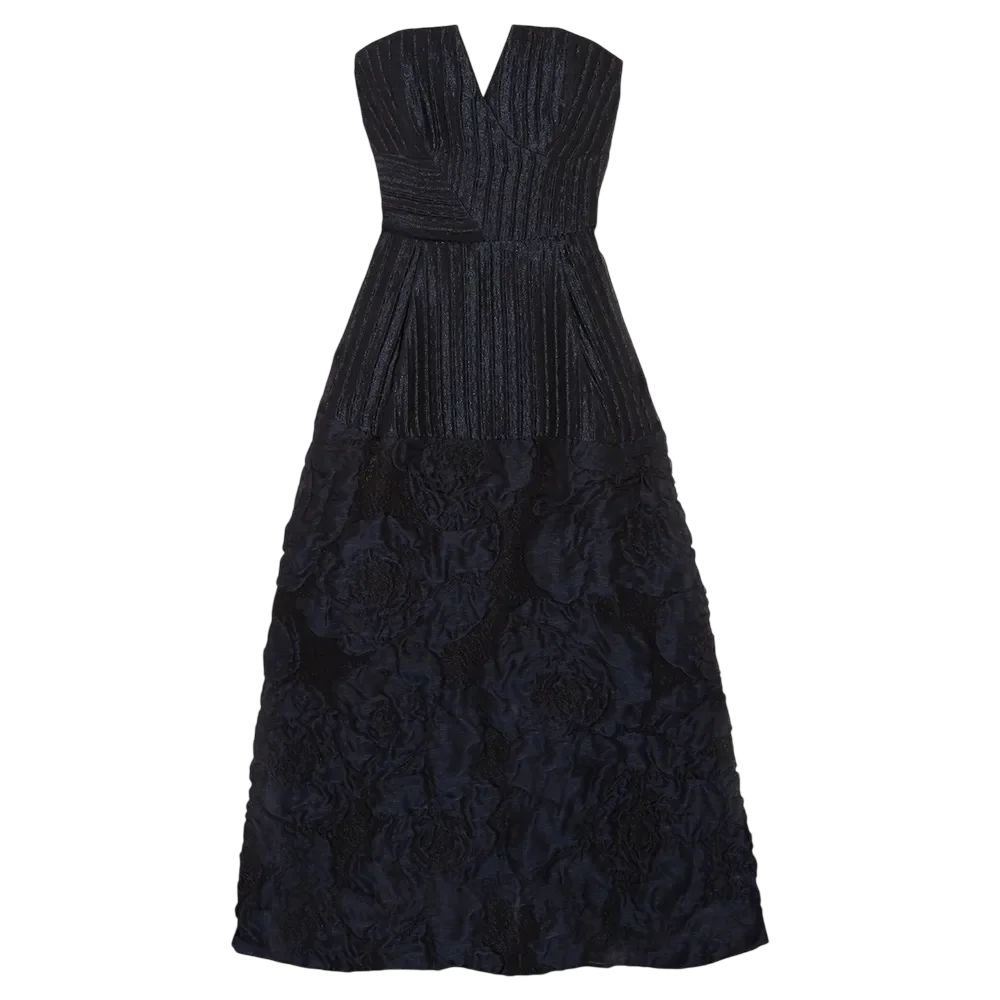 Aldrich Strapless Linen Blend Cloqu Midi Dress Navy