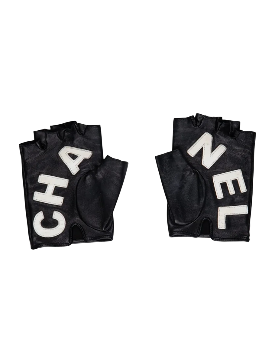 2019 Leather Logo Fingerless Gloves