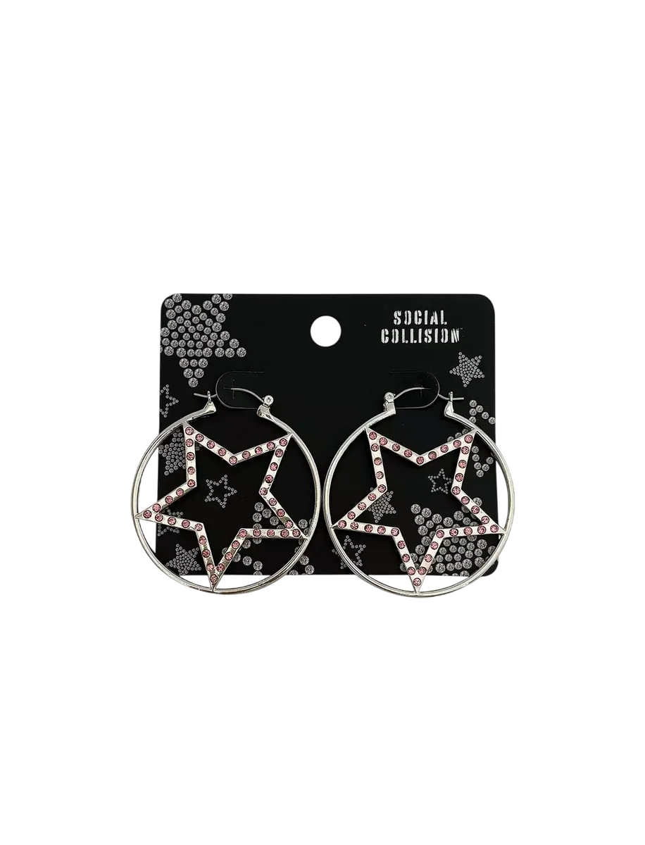 Social Collision Rhinestone Star Hoop Earrings