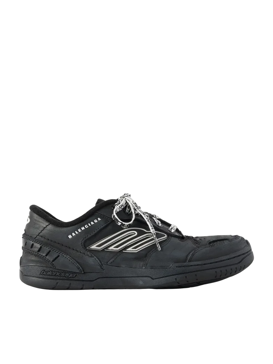 Hamptons Logo-Appliquéd Distressed Leather Sneakers