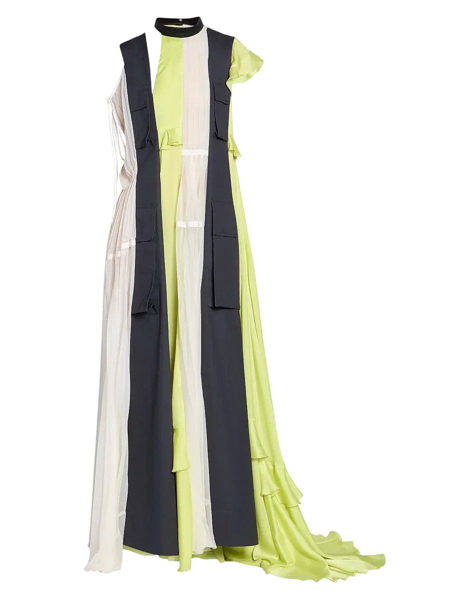 Striped Mixed-Media Maxi Dress