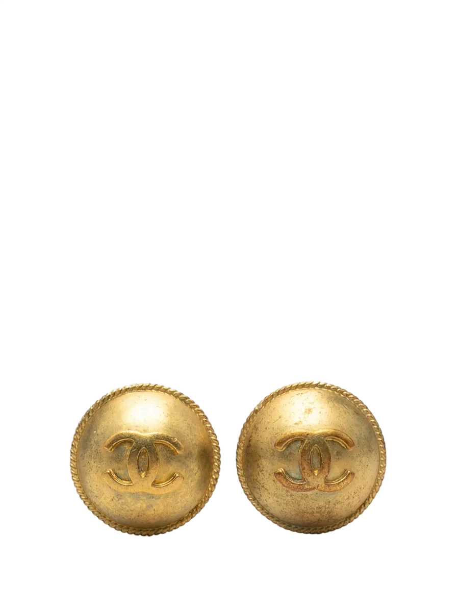 1995 CC Gold Plated Round Clip On Earrings