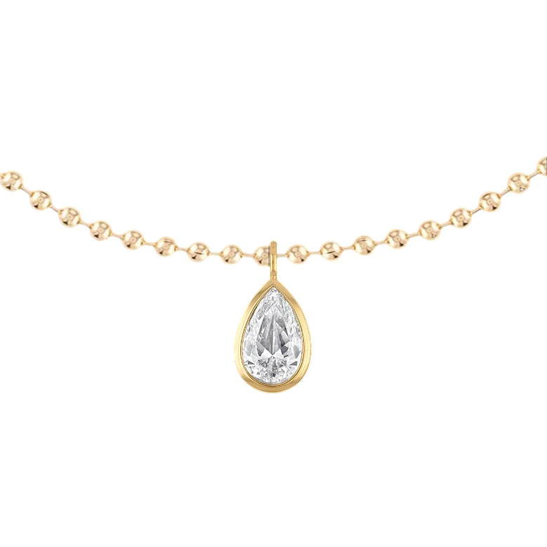 Large Bezel Pear Ball Chain Necklace