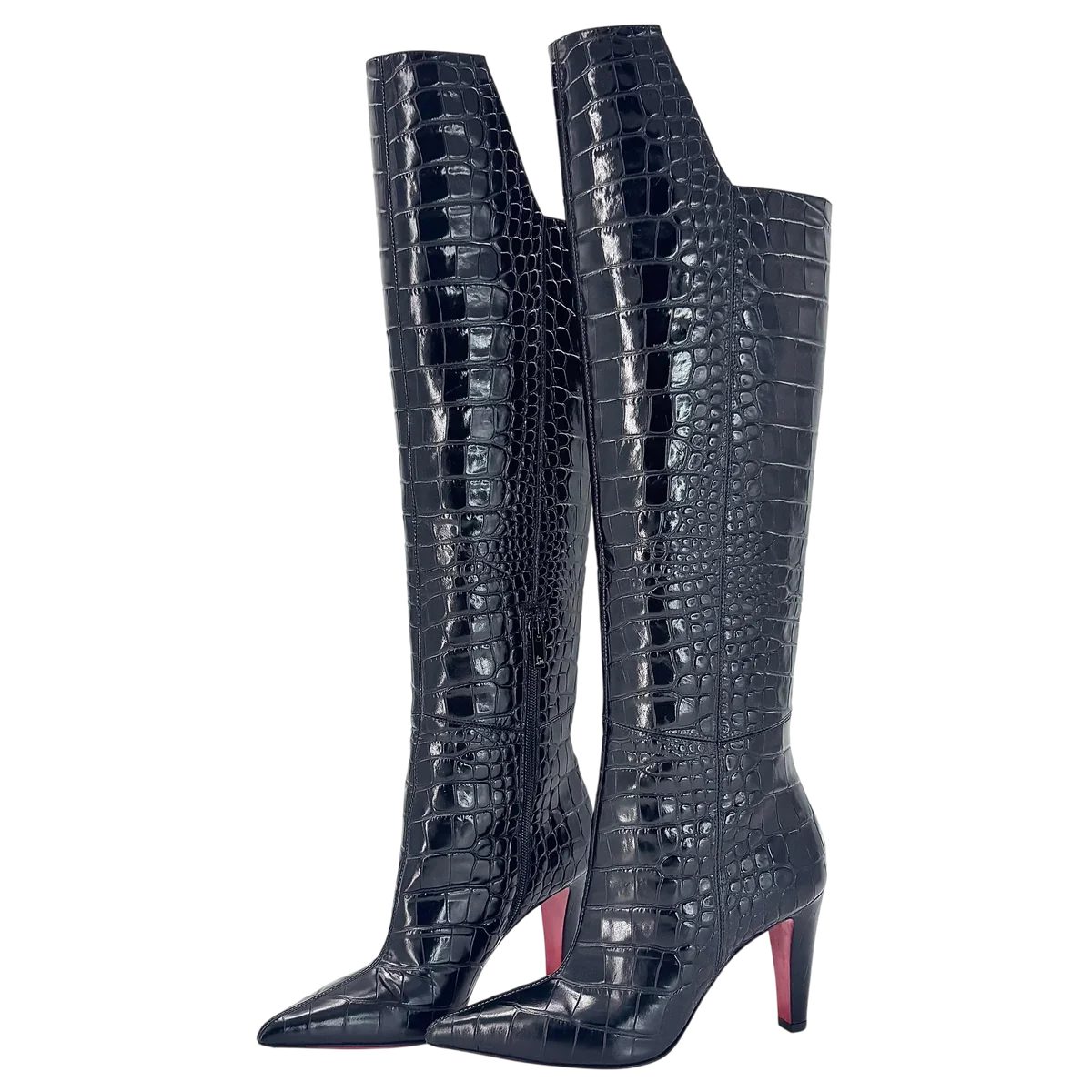 Christian Louboutin Slimini Botta Croc Emboss Knee High Pointed Toe Boots