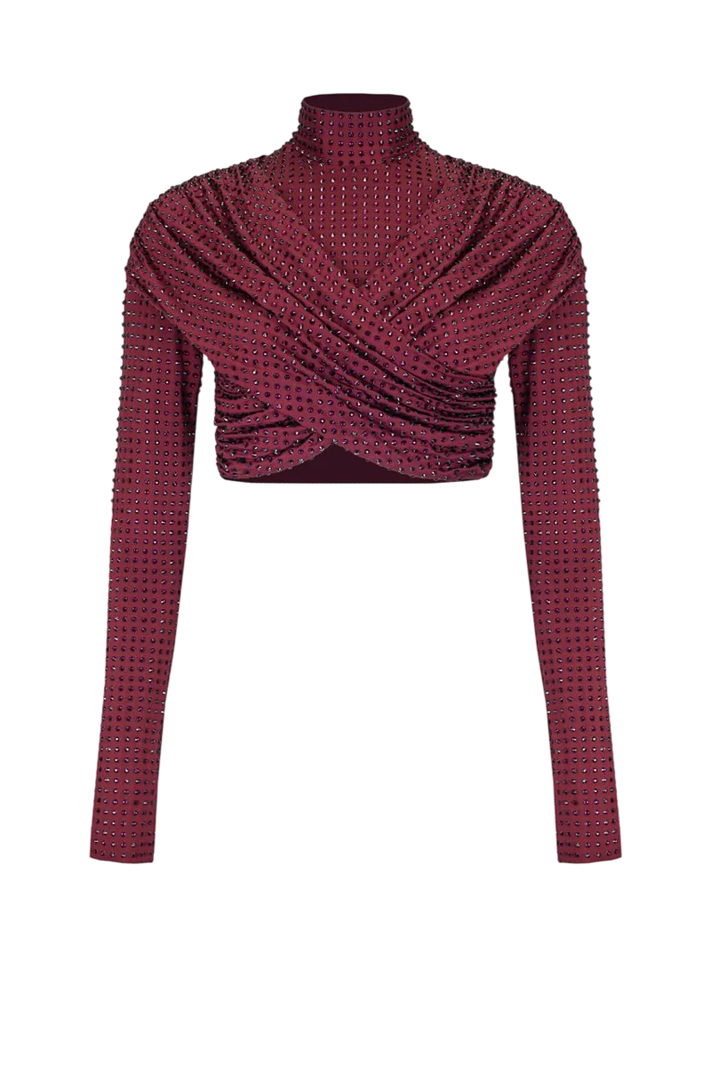 Diamante Crop Top With Sleeves