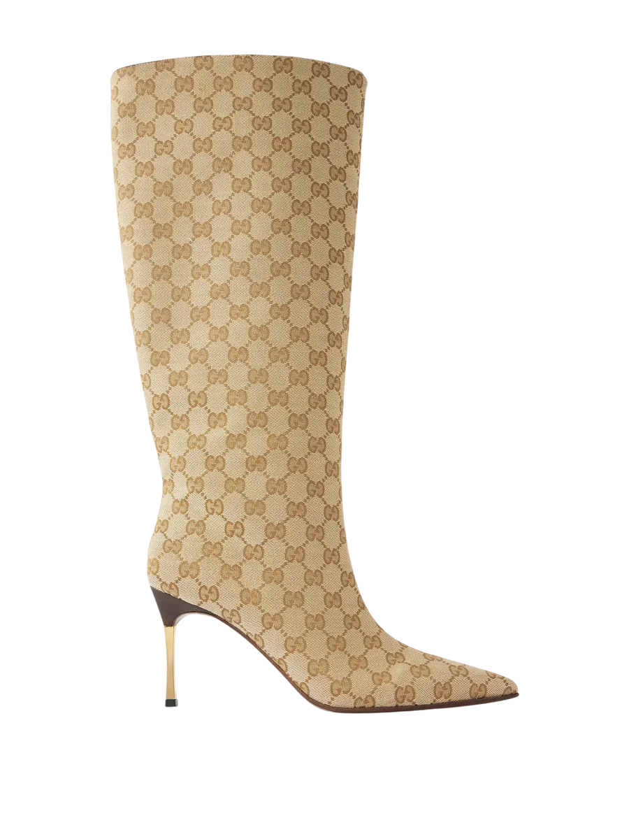 Bombshell Coated-Canvas Knee Boots