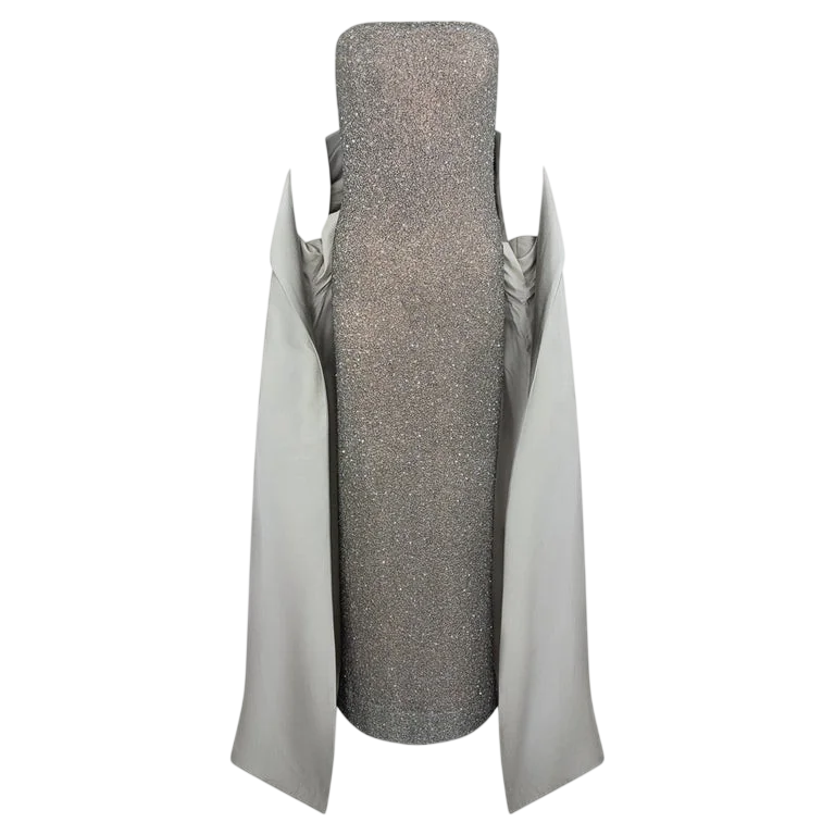 FW 1997 Runway Silver Beaded Gown Opera Coat Set