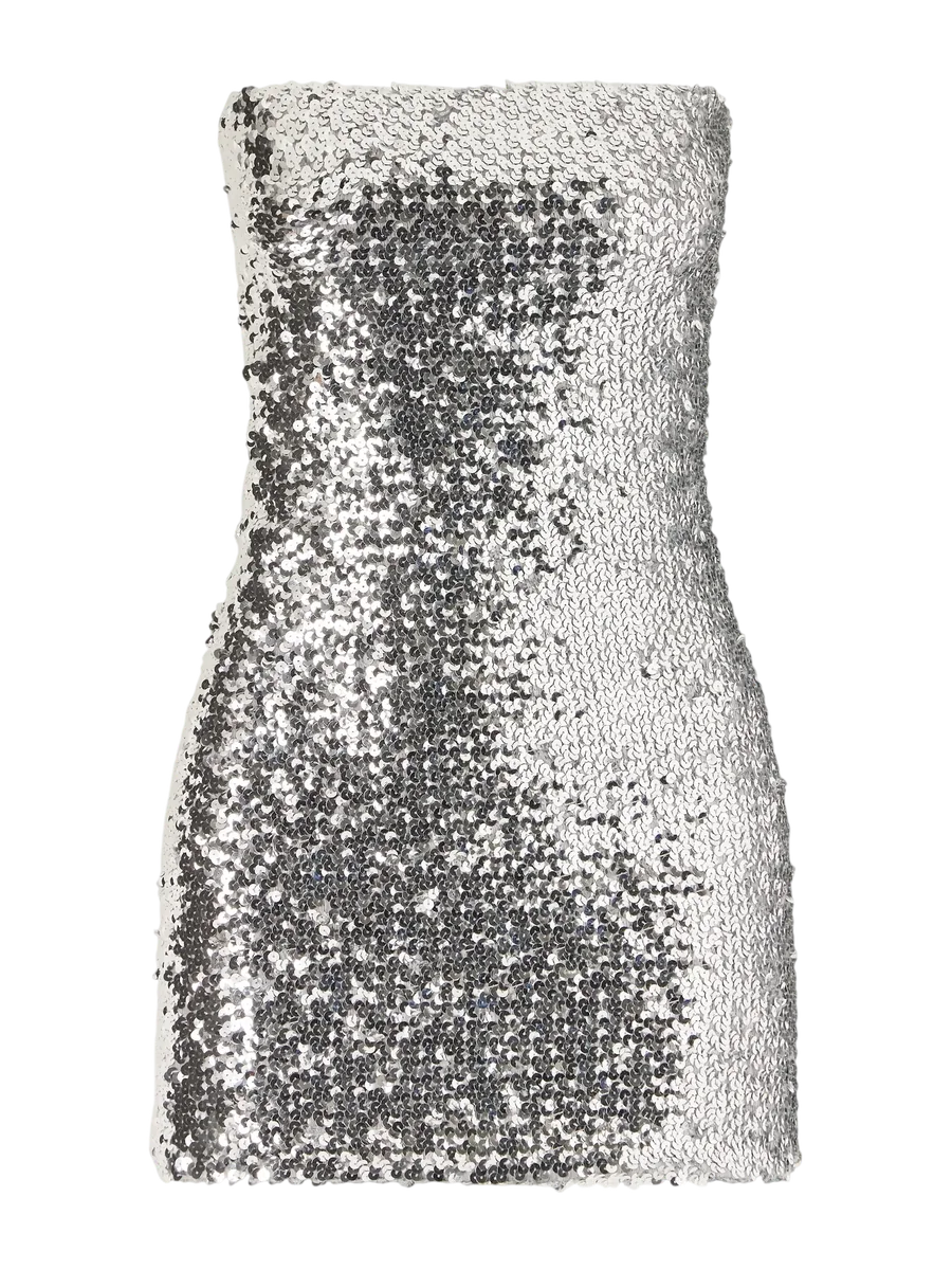 Strapless Sequined Mesh Mini Dress