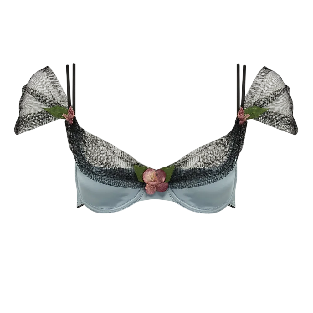 Slate Silk Demi Tulle Flora Bra