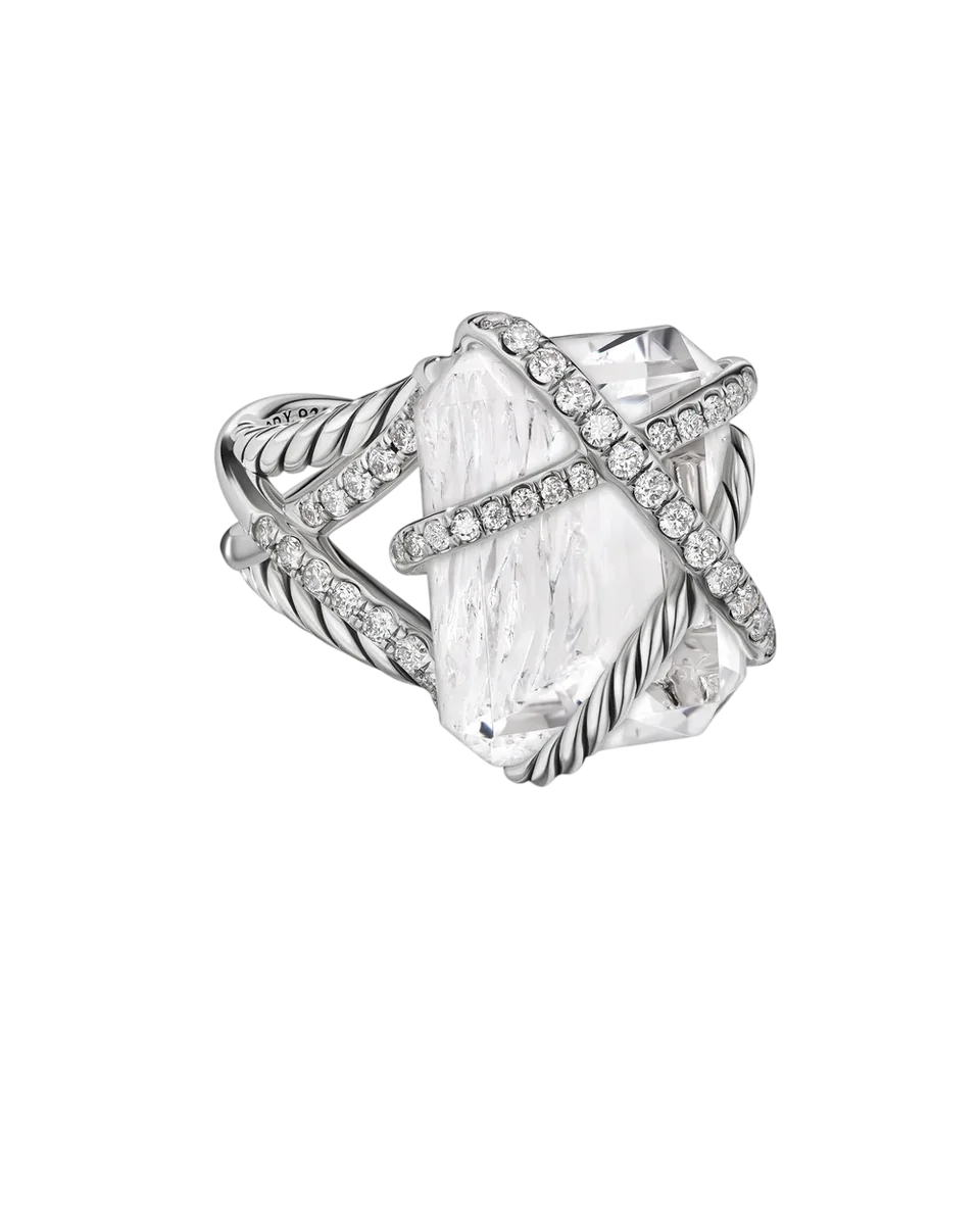 Cable Wrap Ring In Sterling Silver With Diamonds