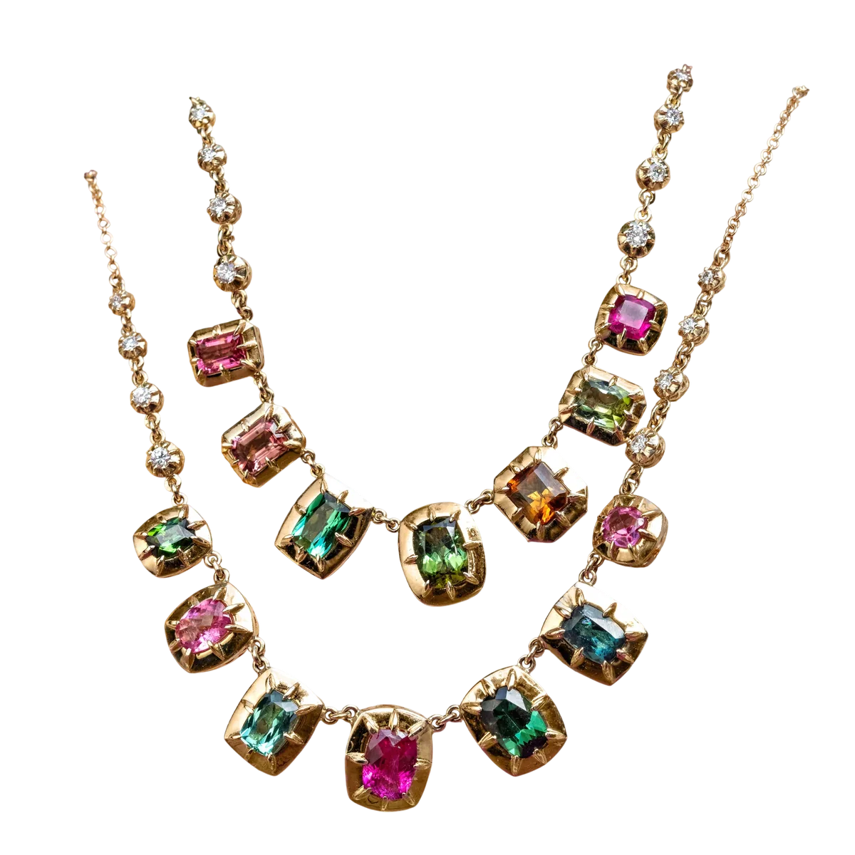 7 Assorted Tourmaline Sophia Bezel Diamond Necklace