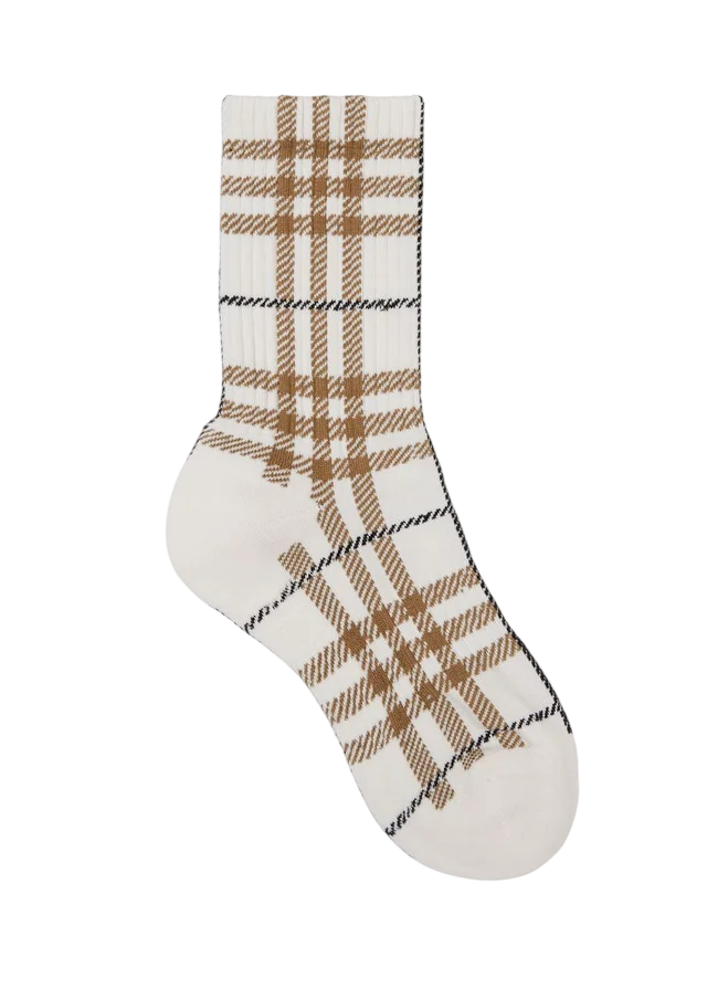 Check Intarsia Technical Stretch Cotton Socks